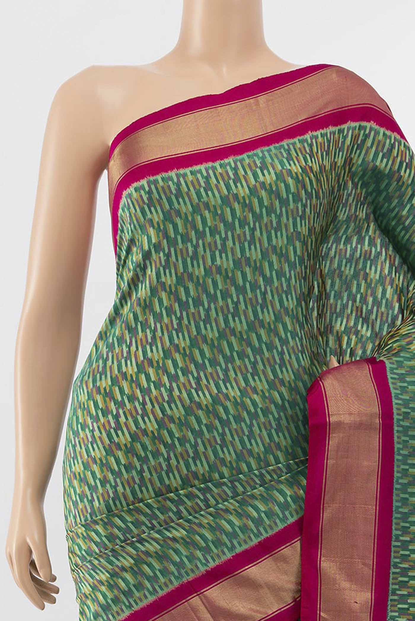 Green Pochampally Silk Saree - Image 2