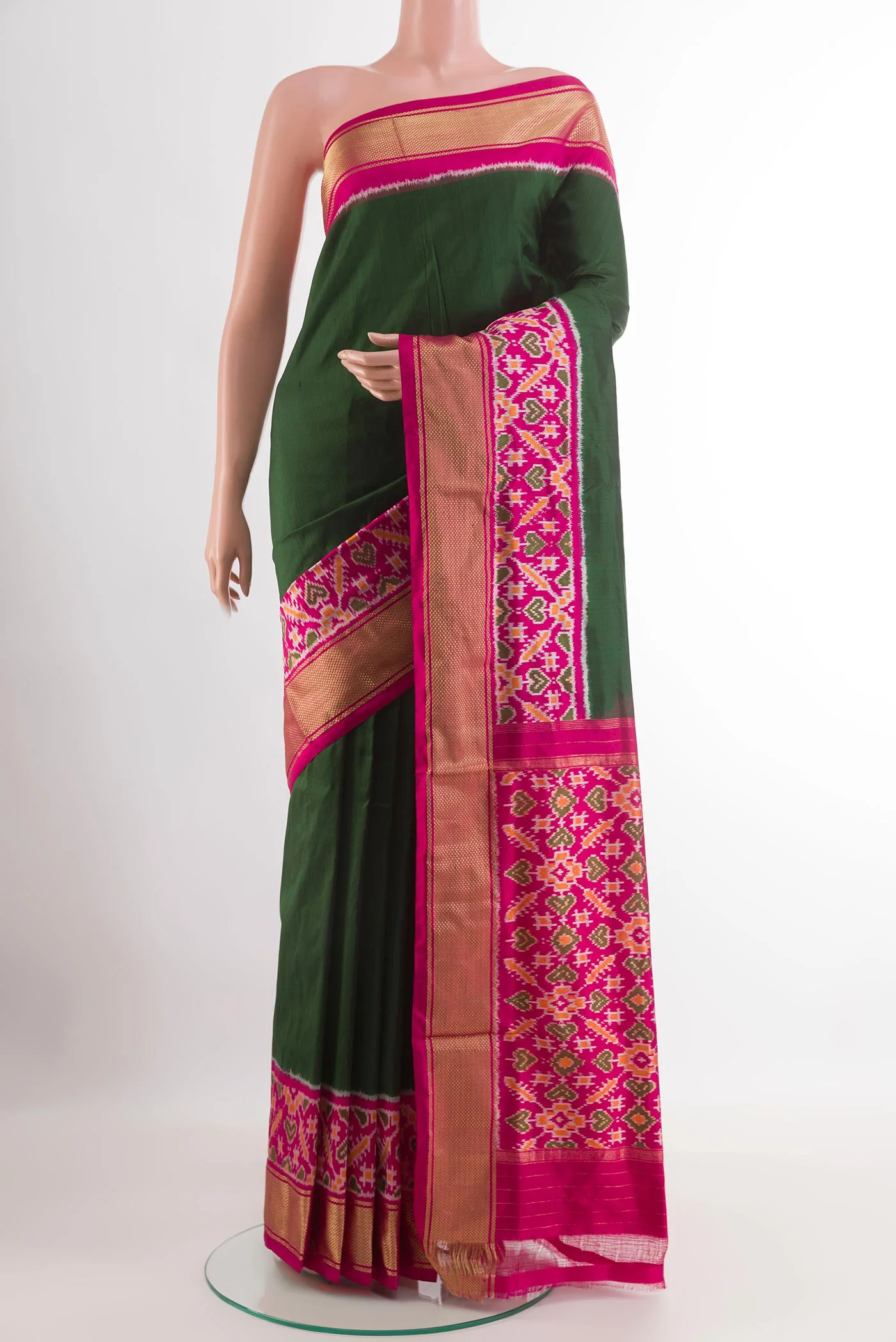 Bottle Green Pochampally Silk Saree