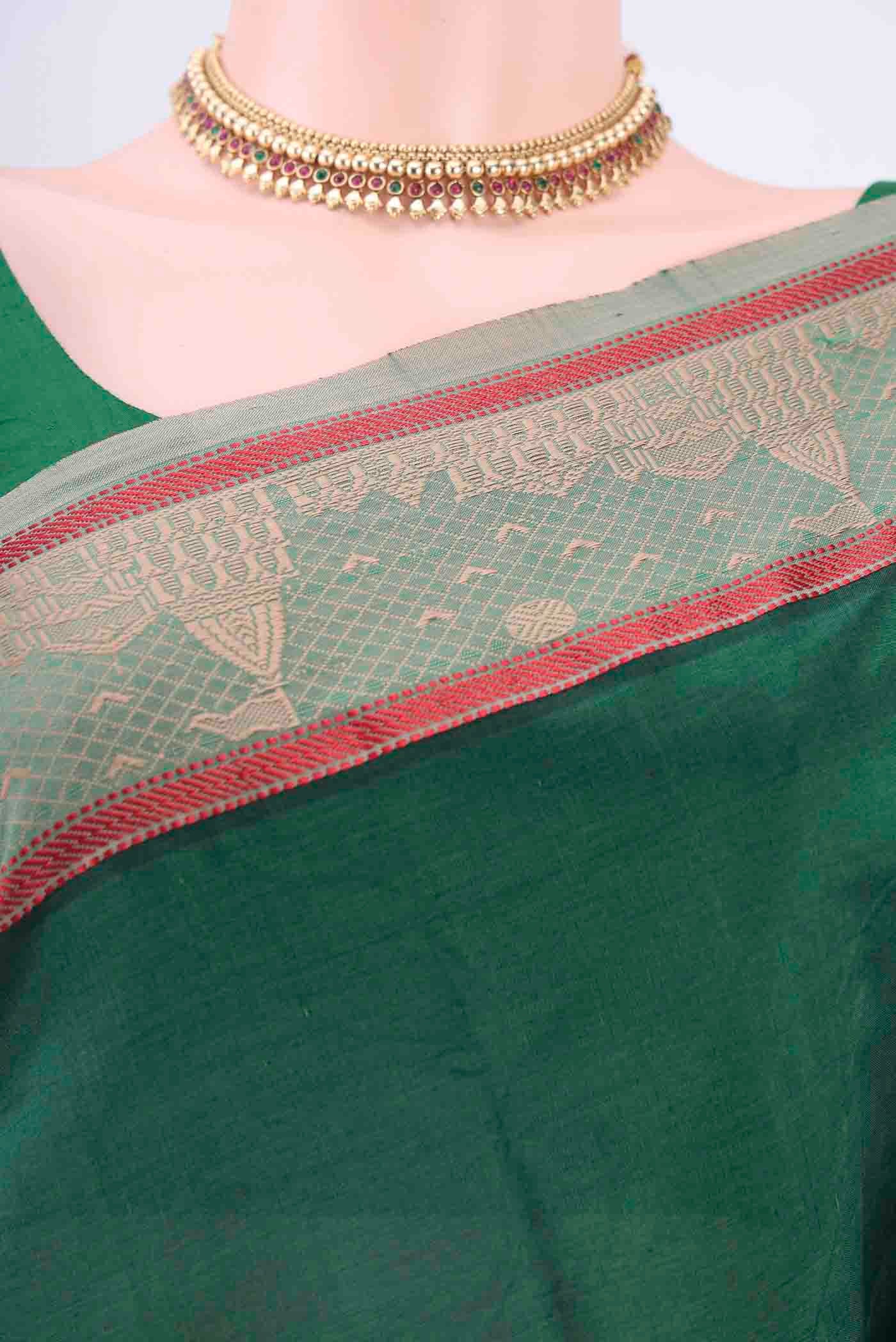 Green Poly Cotton Saree - Image 2
