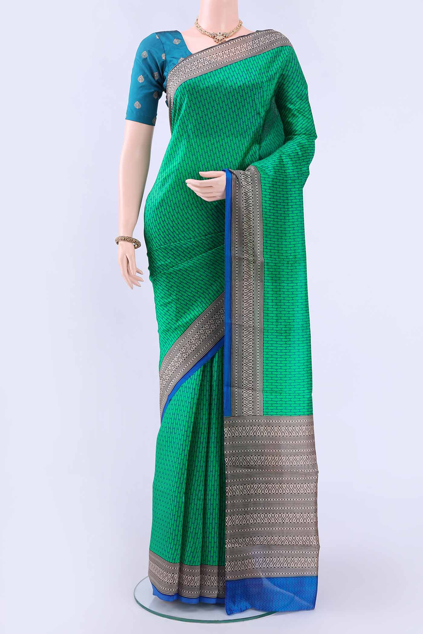 Green Printed Silk Saree