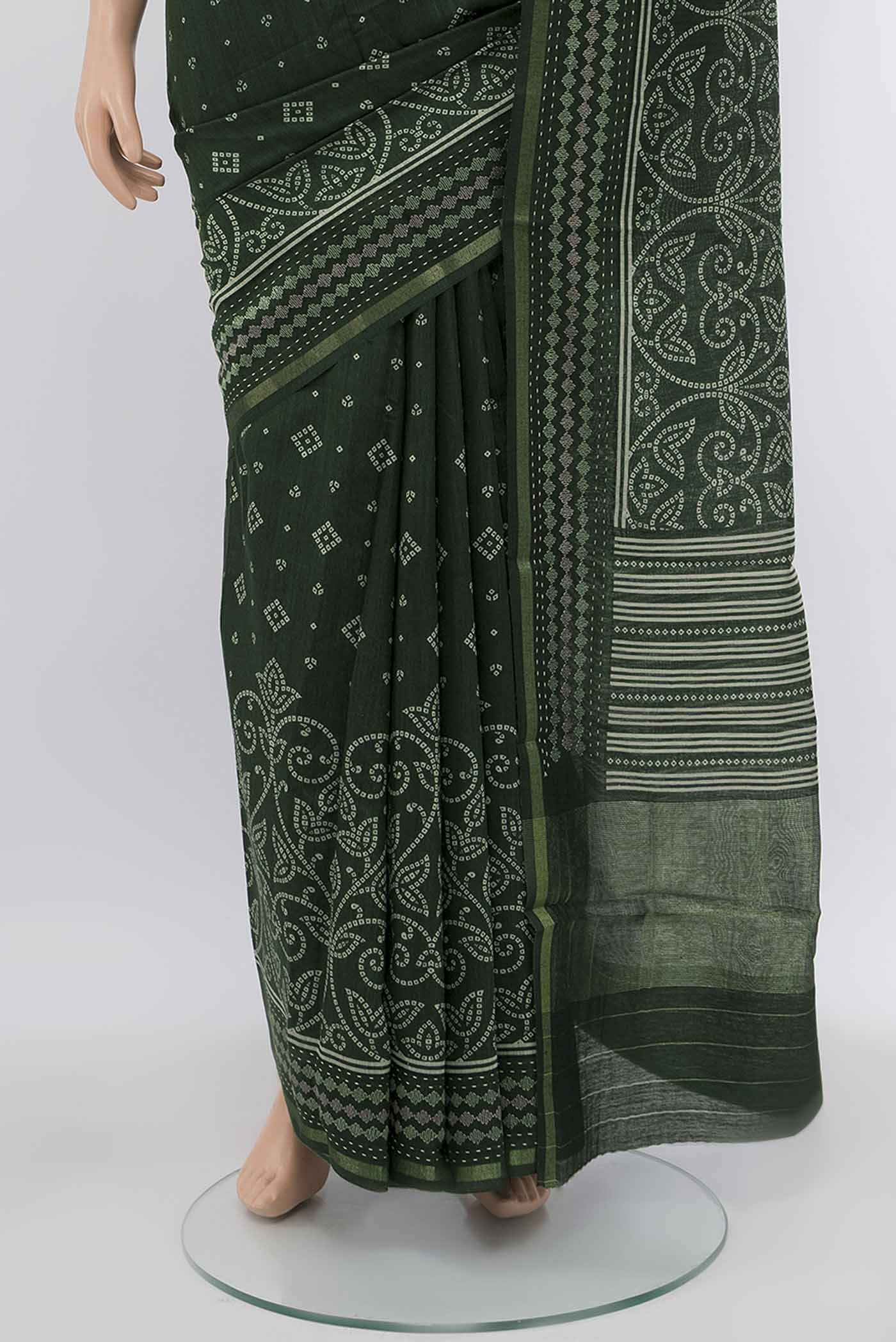 Green Printed Silk Saree - Image 3