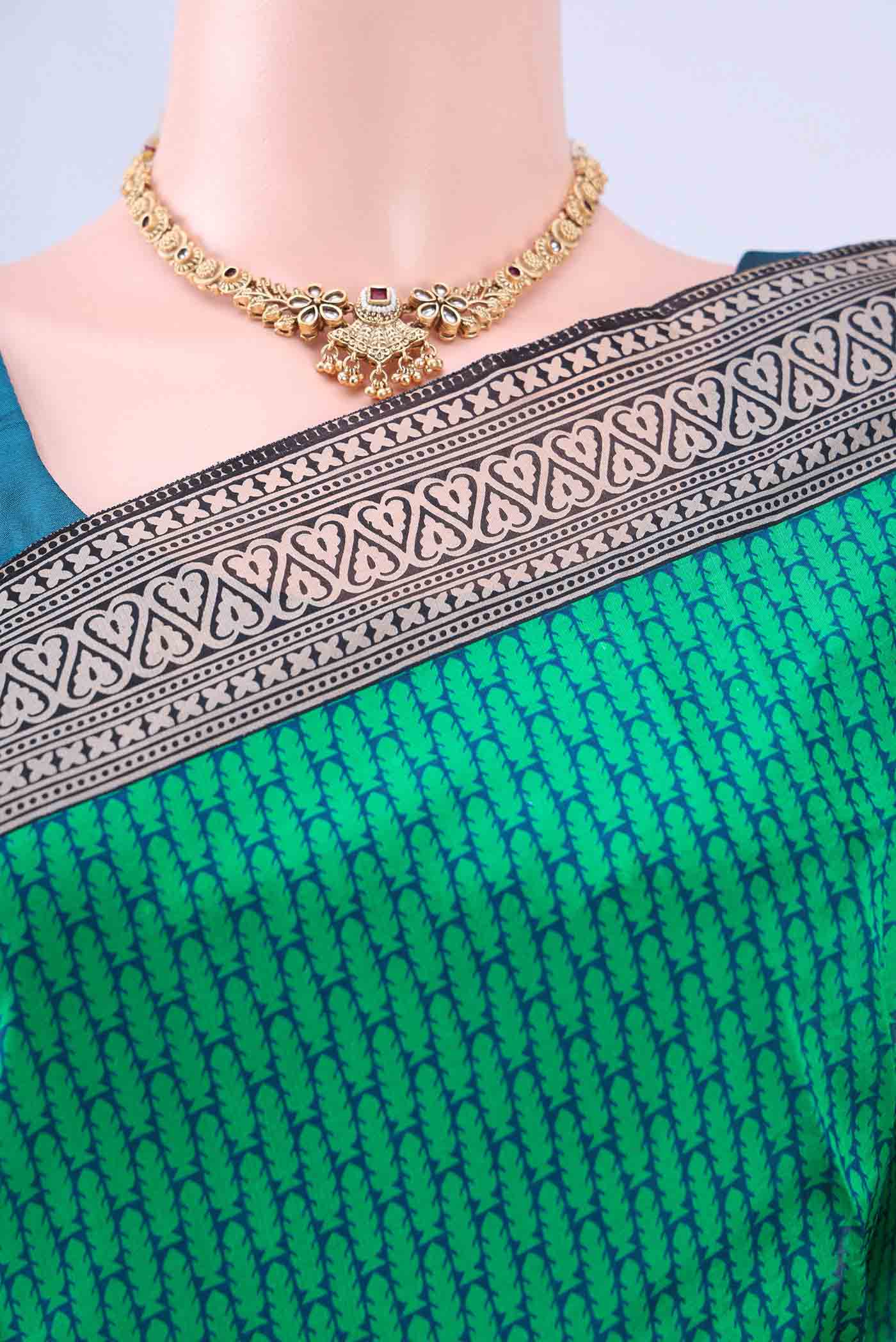Green Printed Silk Saree - Image 2