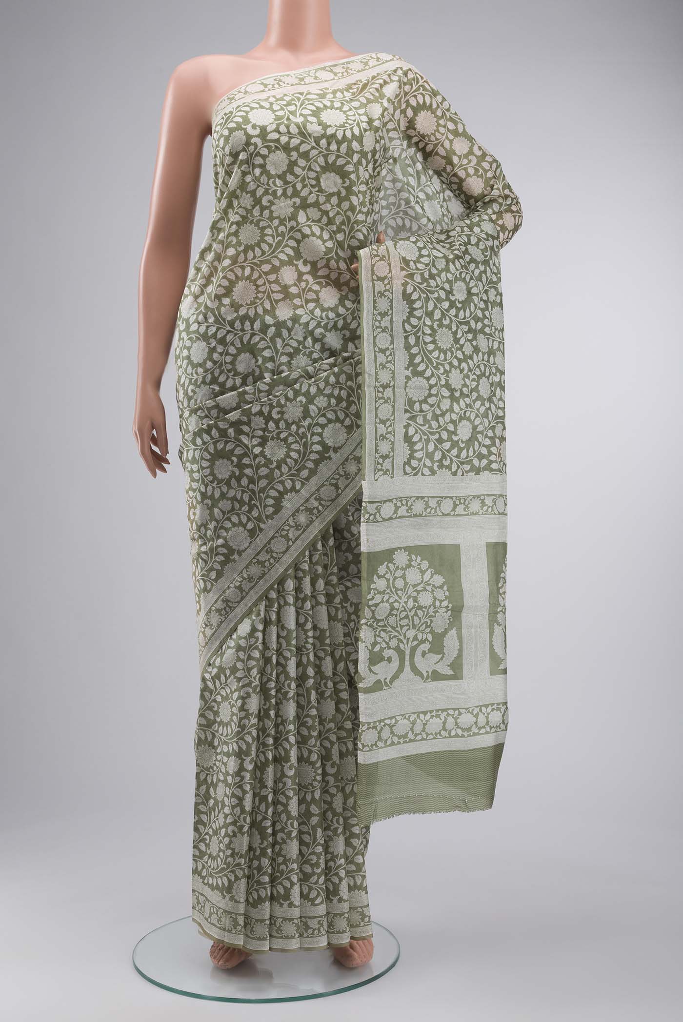Green Printed Silk Saree