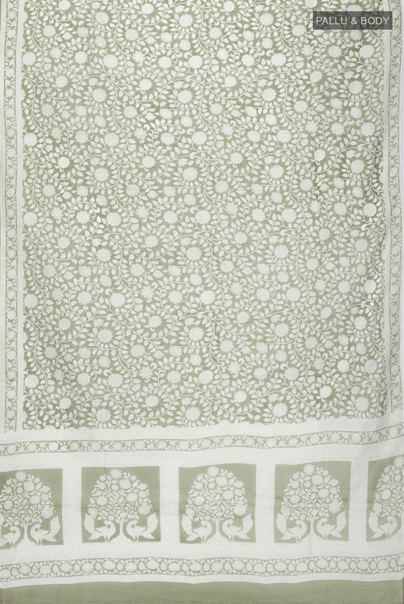 Green Printed Silk Saree - Image 3