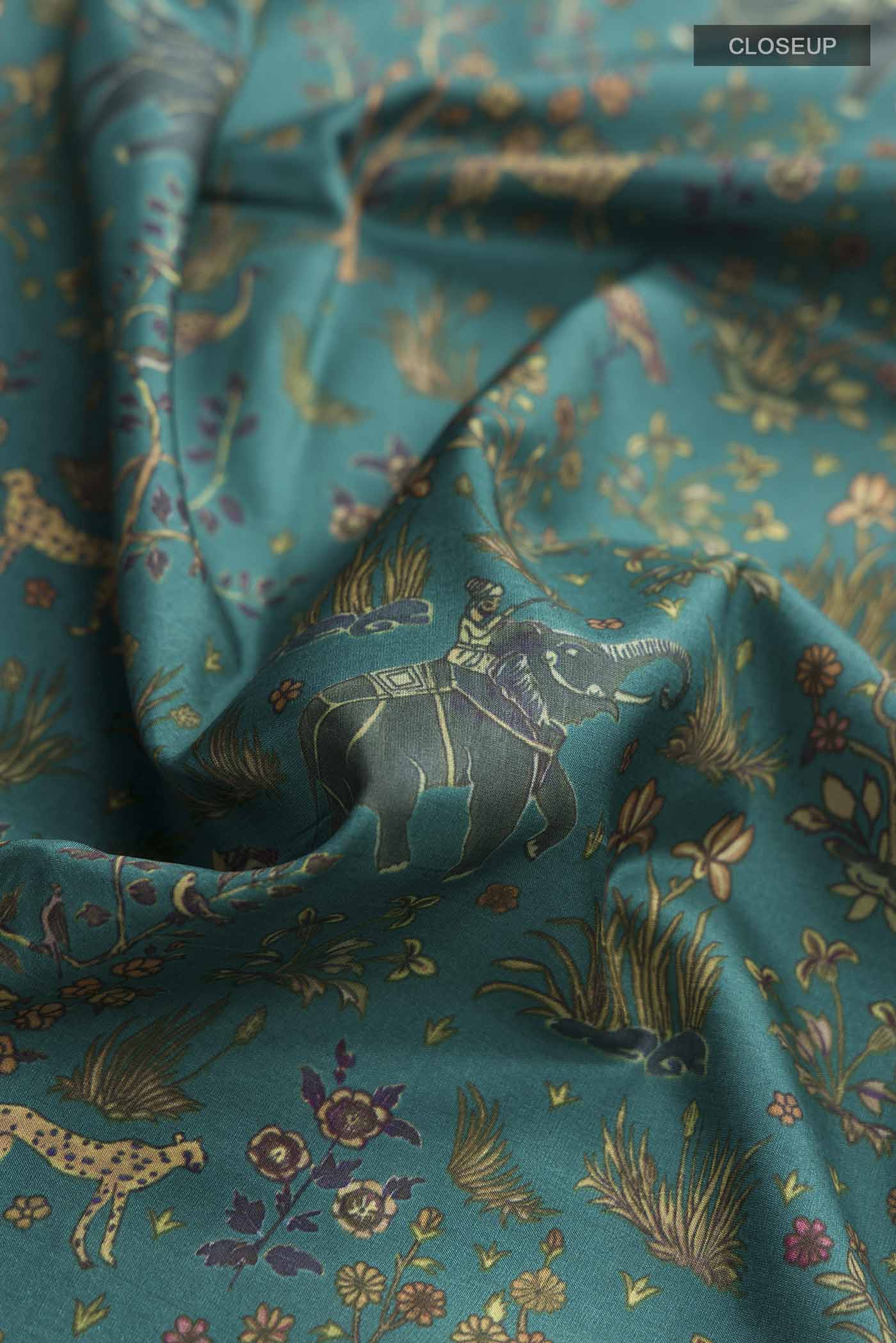Green Printed Silk Saree - Image 2