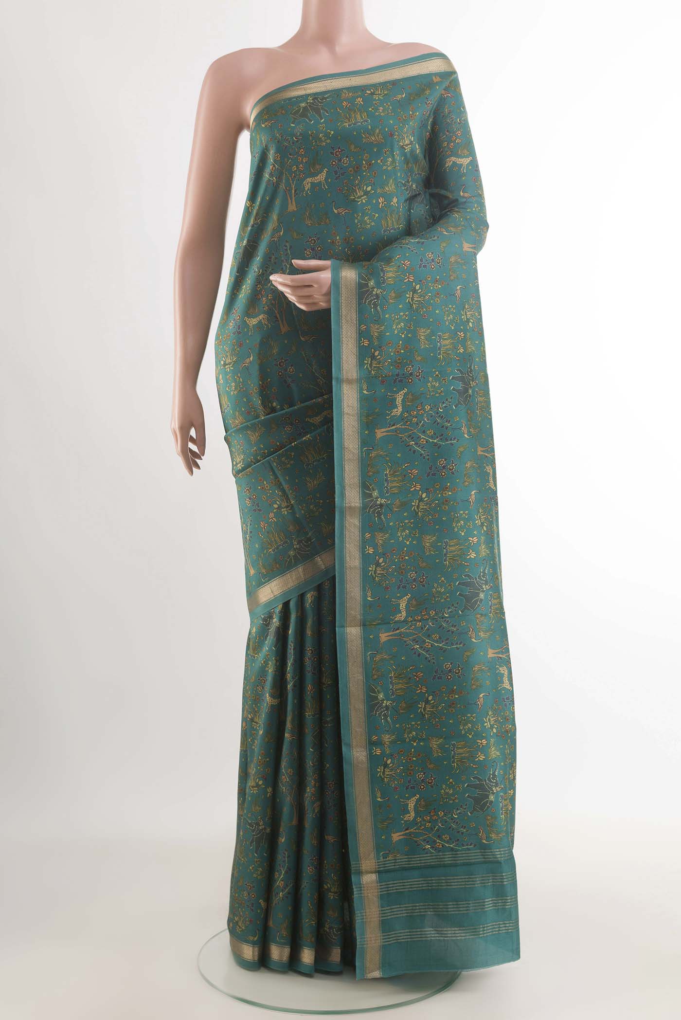 Green Printed Silk Saree