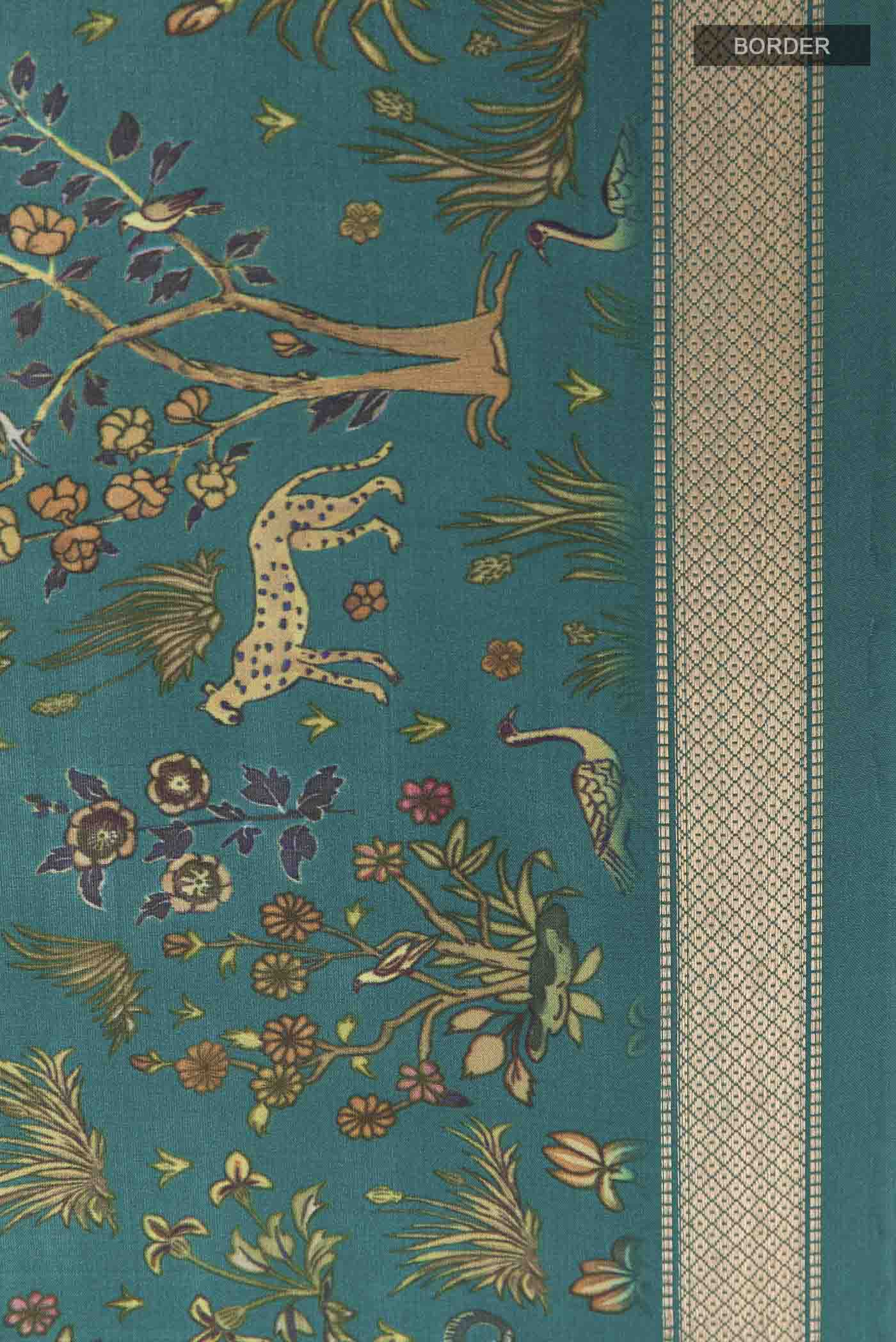 Green Printed Silk Saree - Image 3