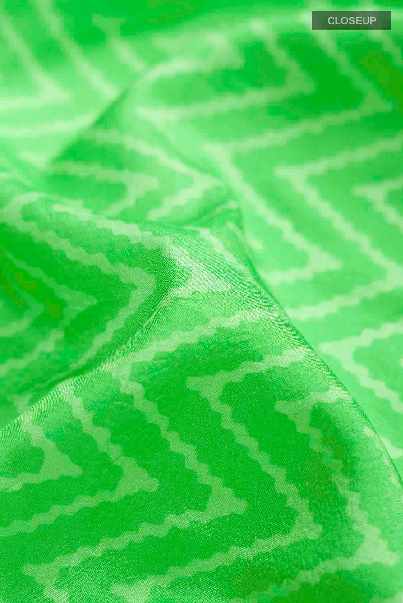 Green Printed Silk Saree - Image 2
