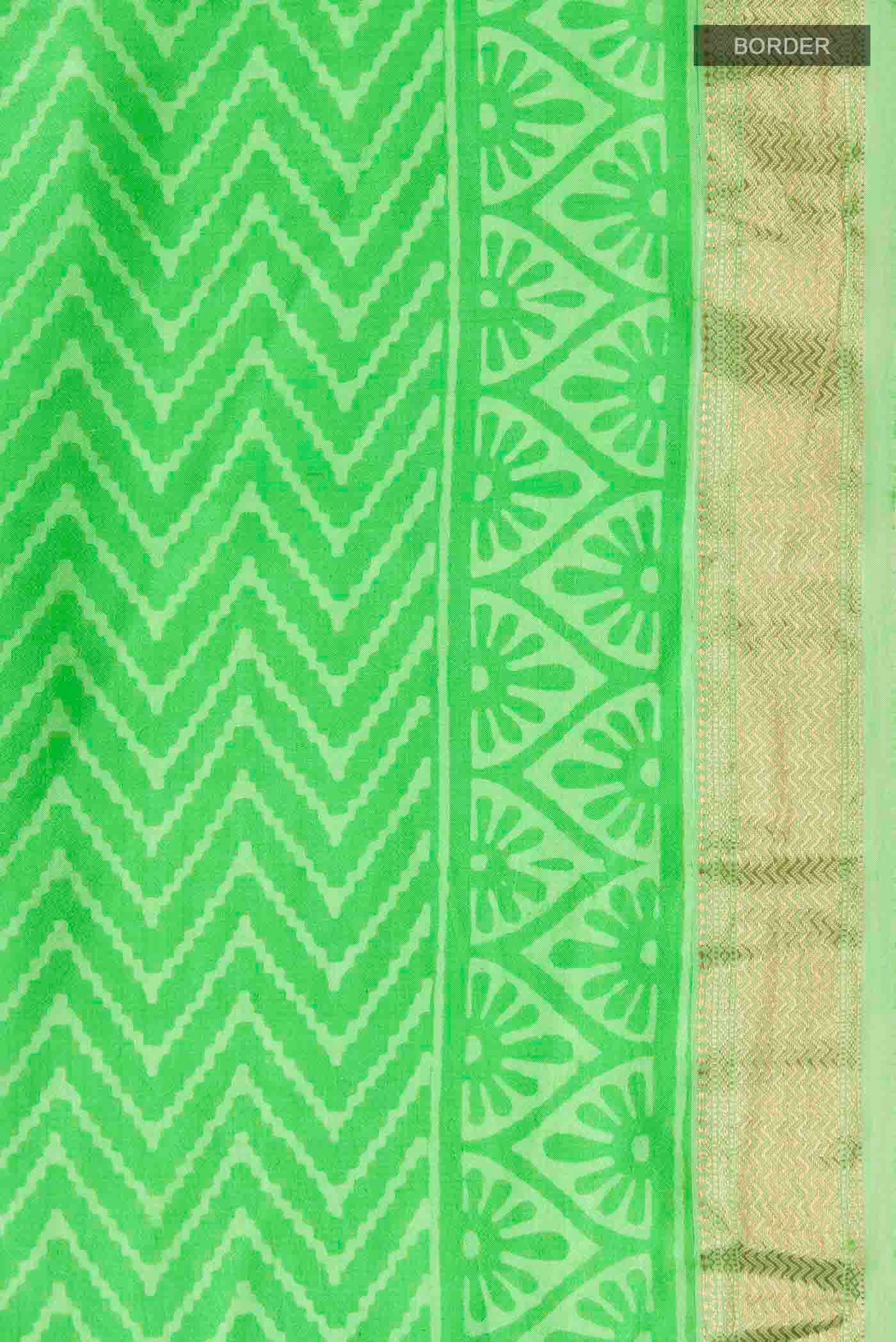 Green Printed Silk Saree - Image 3