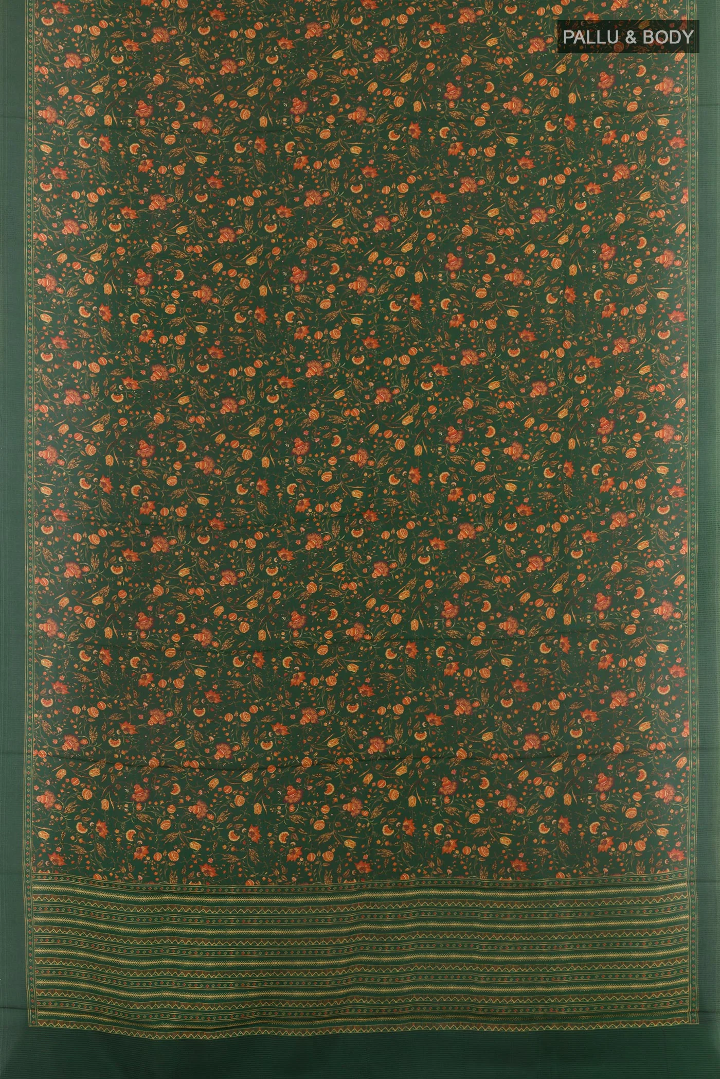 Bottle Green Printed Silk Saree - Image 3
