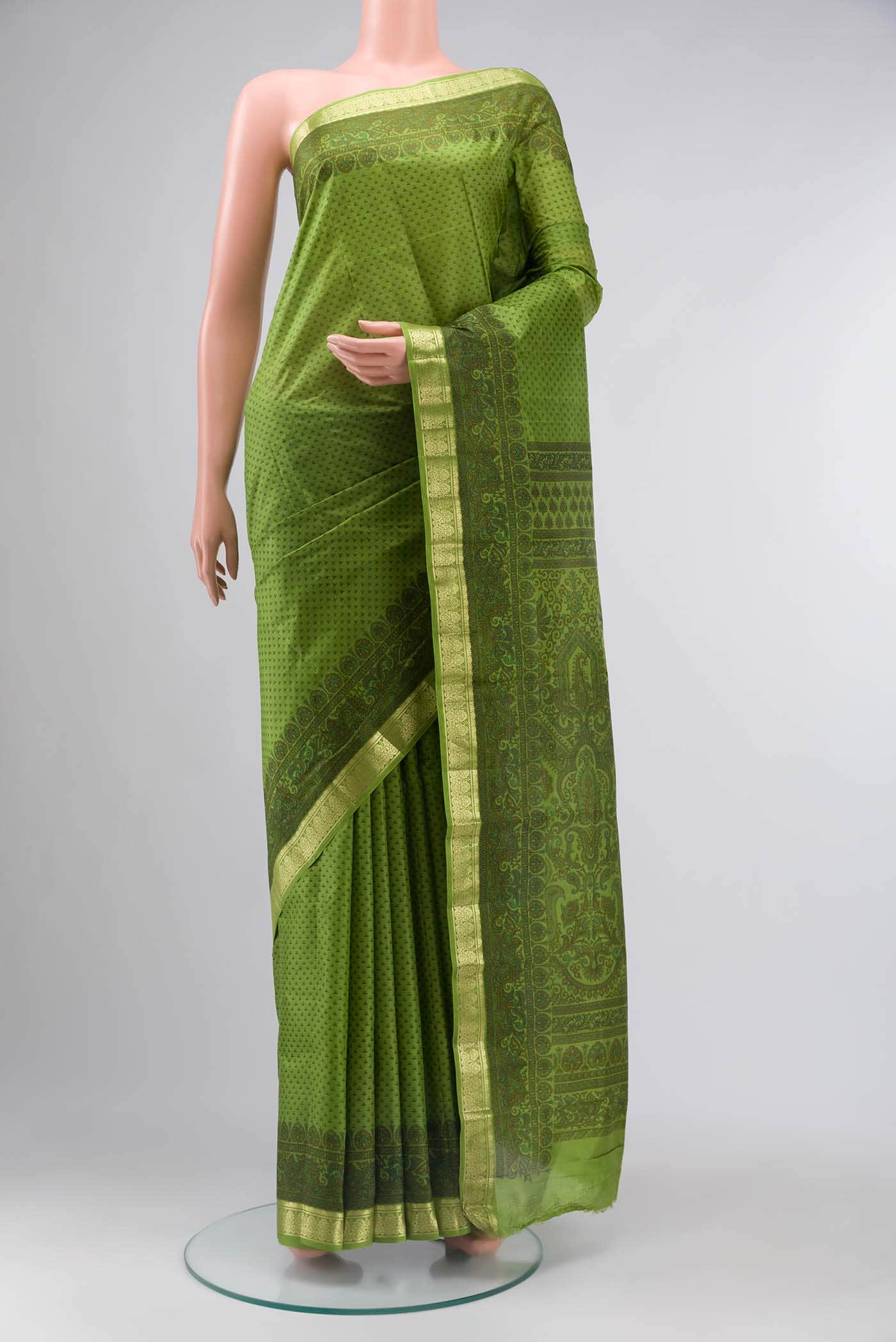 Green Printed Silk Saree