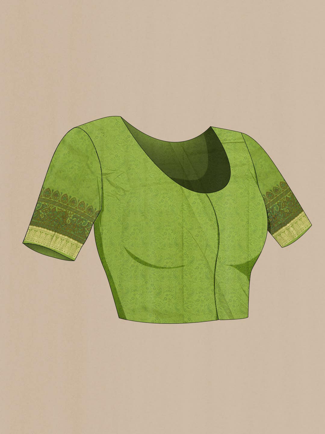 Green Printed Silk Saree - Image 3