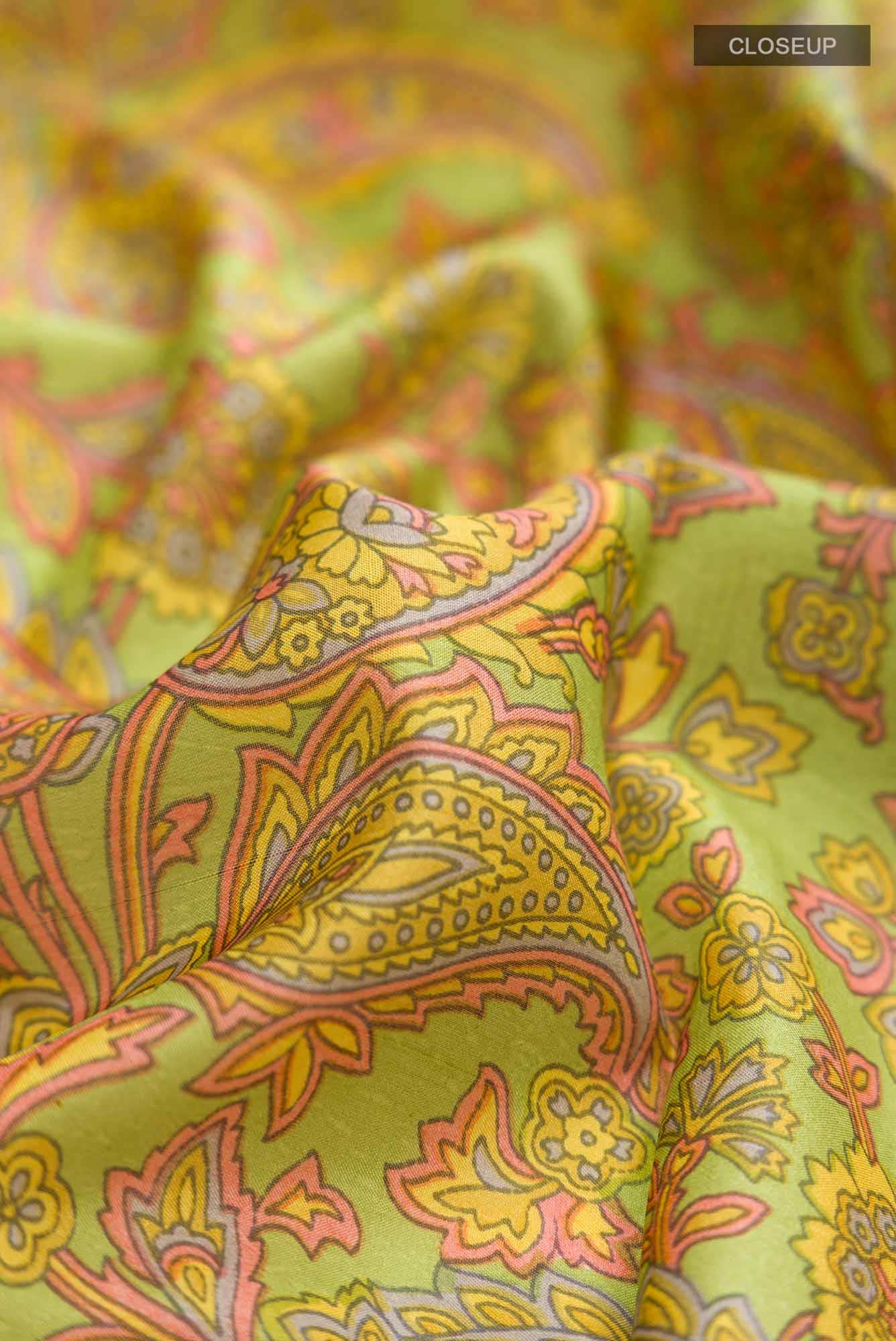 Green Printed Silk Saree - Image 2