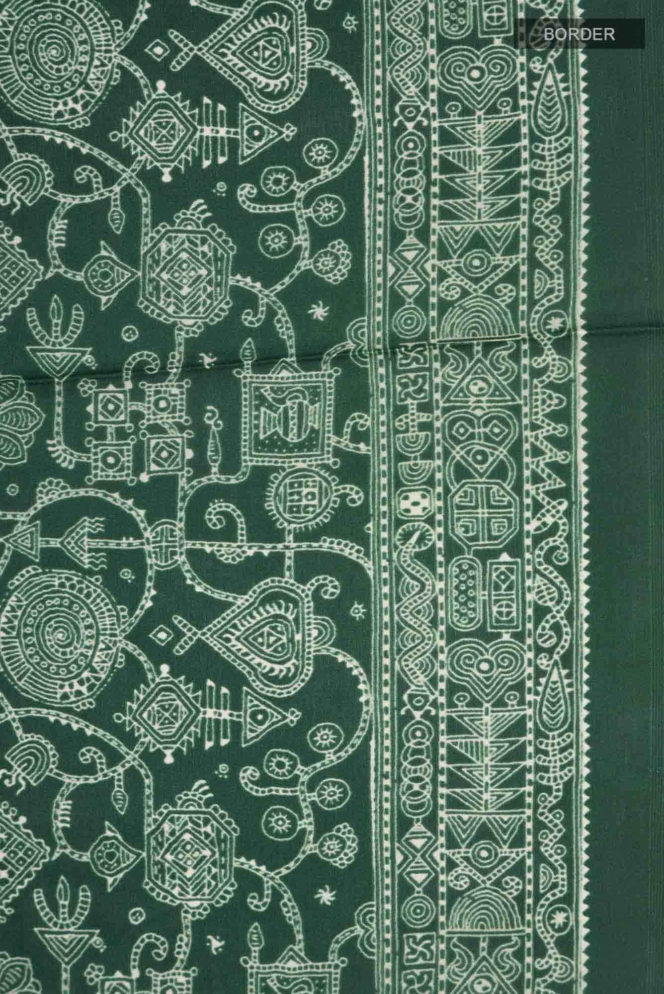 Green Printed Silk Saree - Image 4