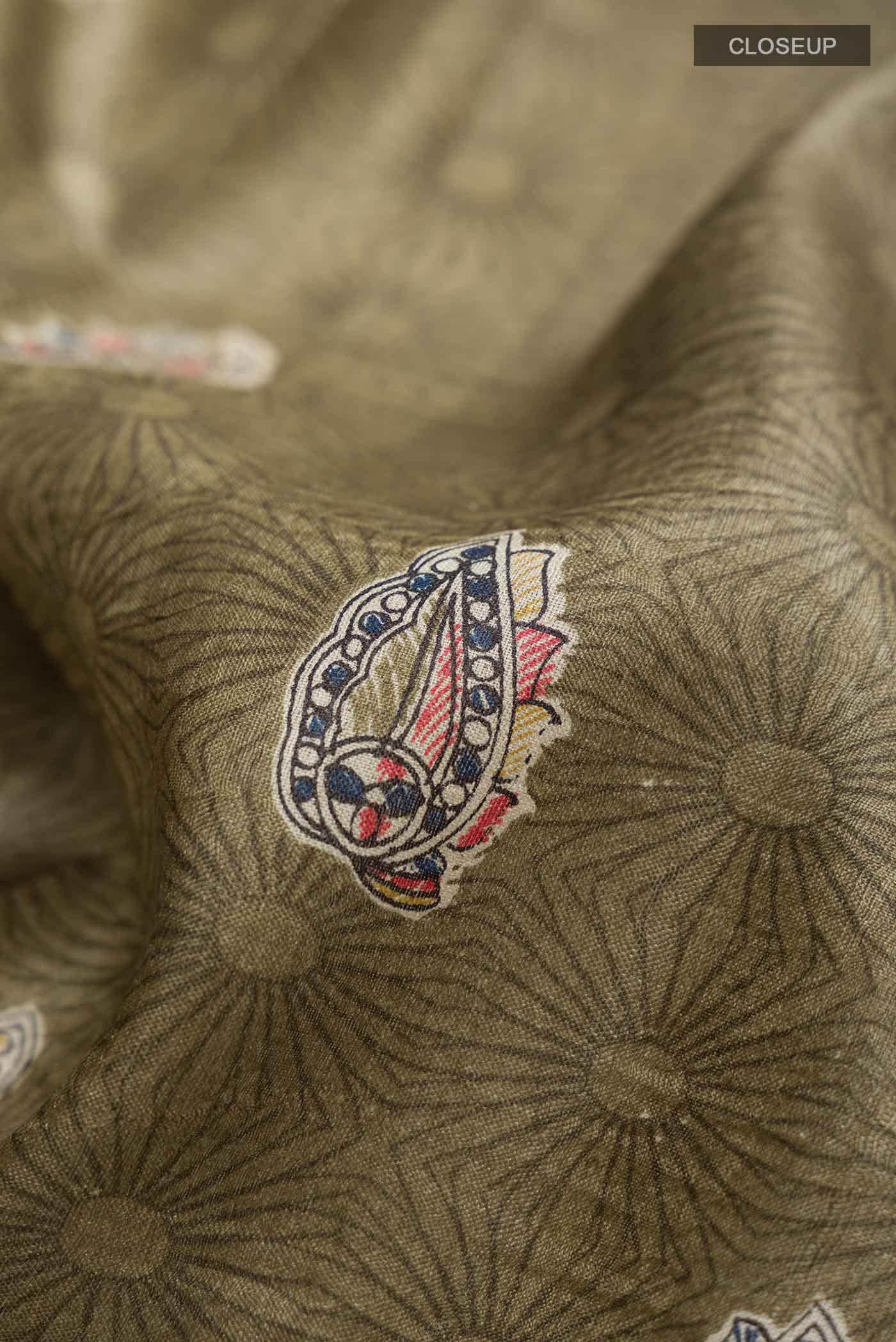 Green Printed Silk Saree - Image 2