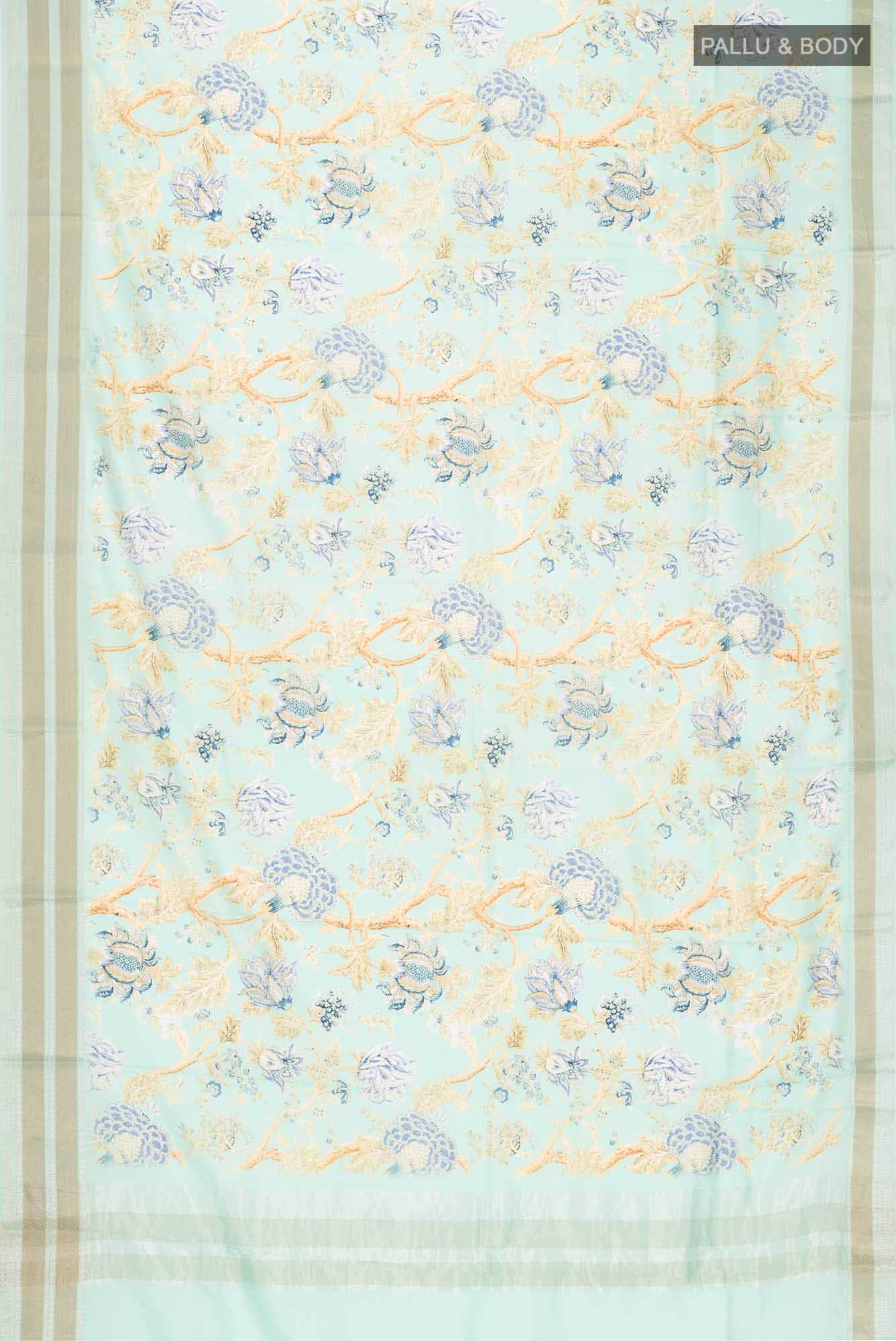Light Blue Printed Silk Saree - Image 4