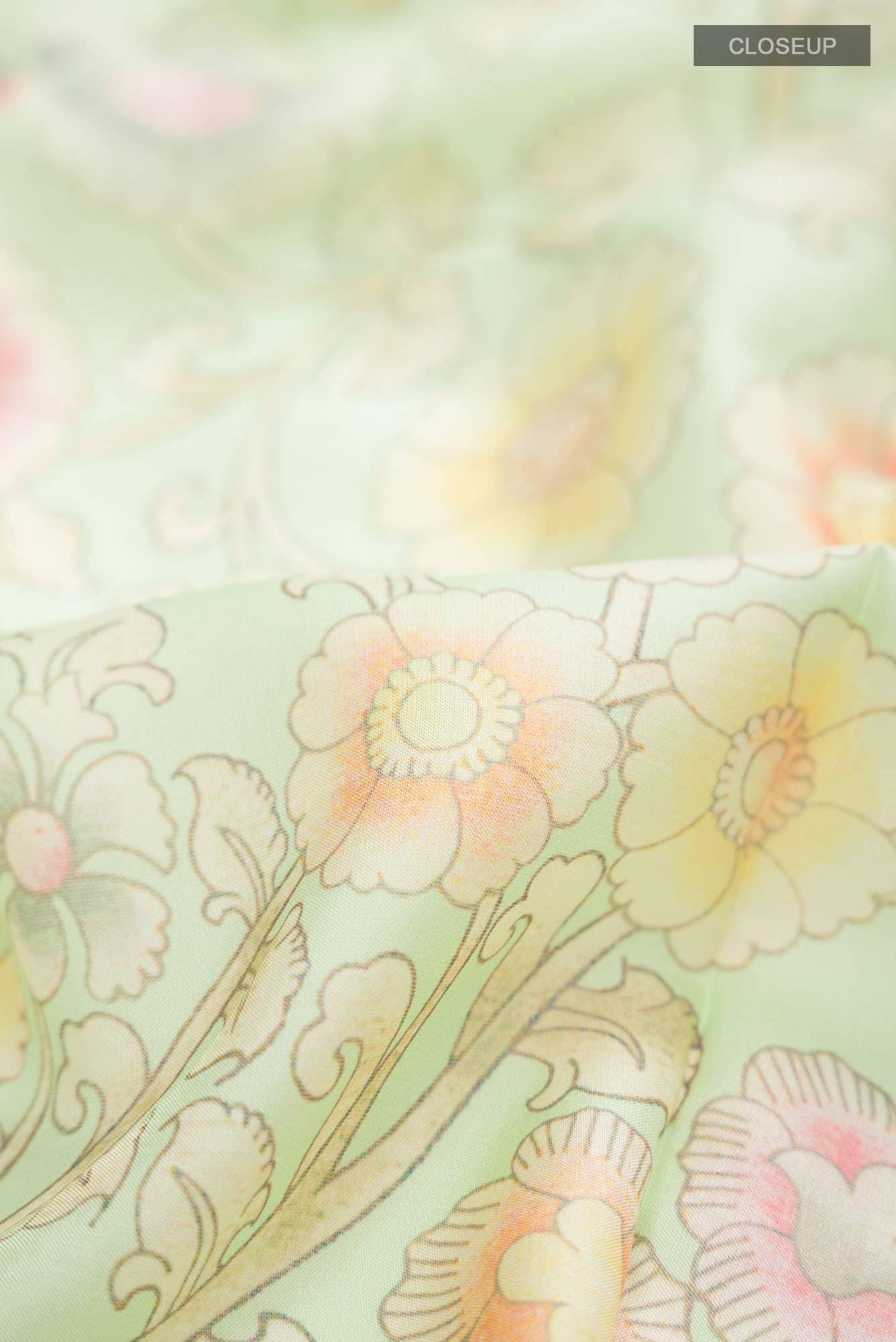 Mint Green Printed Silk Saree - Image 3