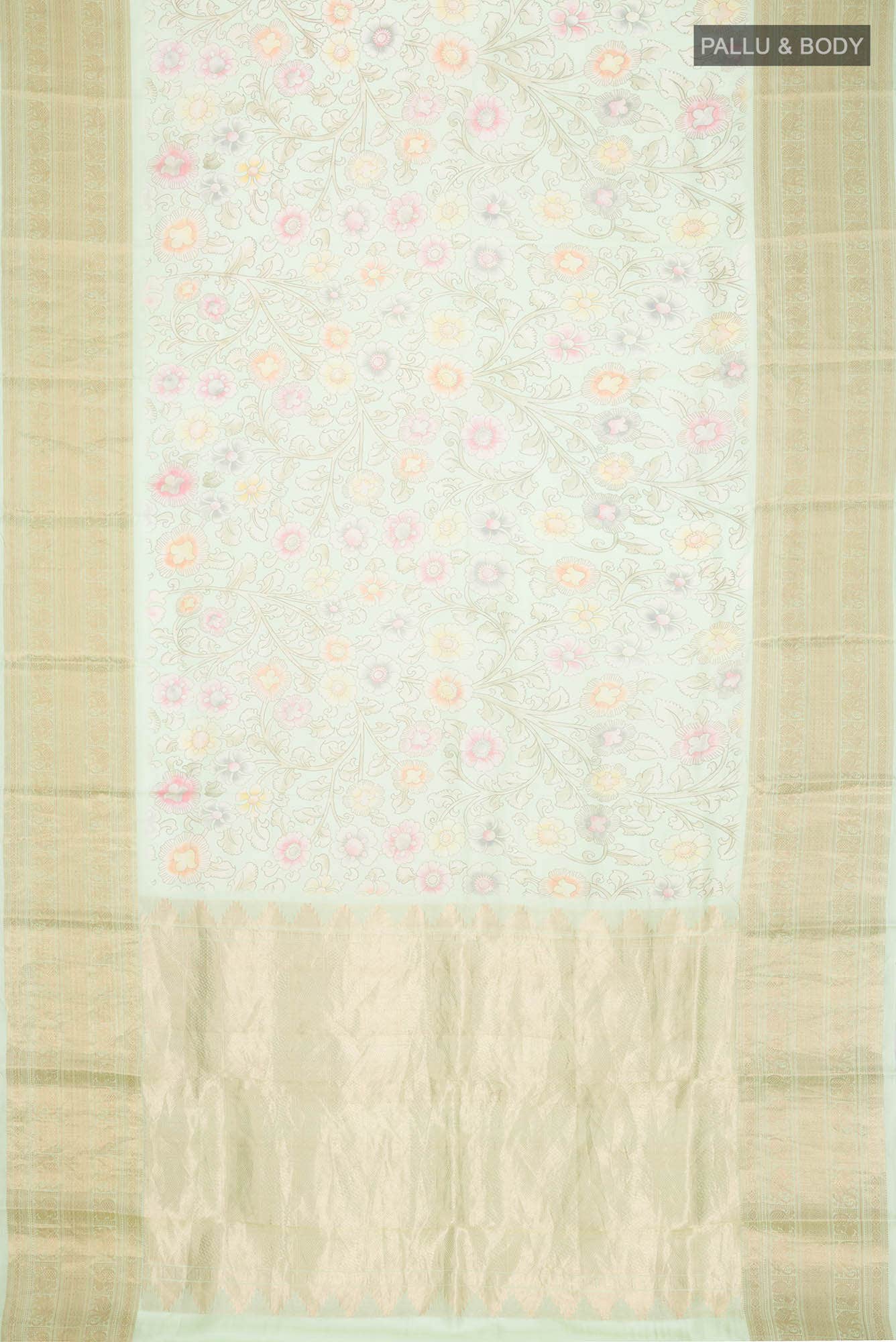 Mint Green Printed Silk Saree - Image 4
