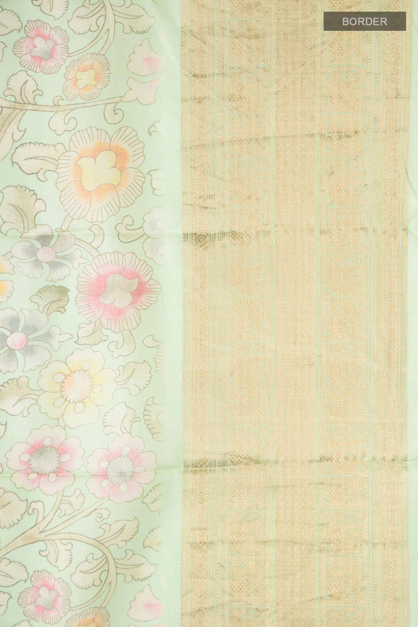 Mint Green Printed Silk Saree - Image 5