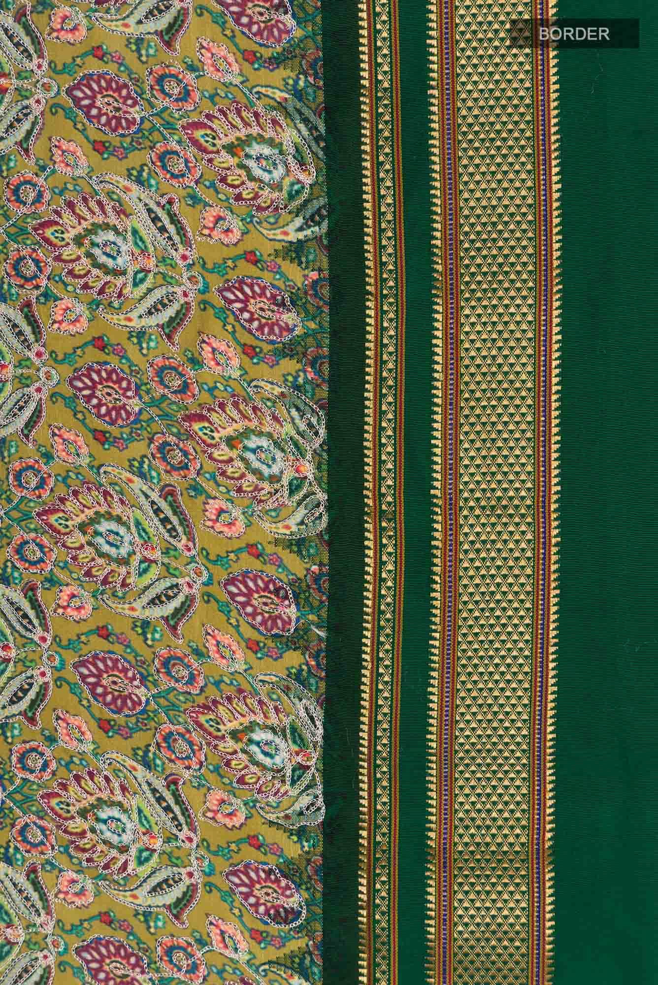 Green Printed Silk Saree - Image 5