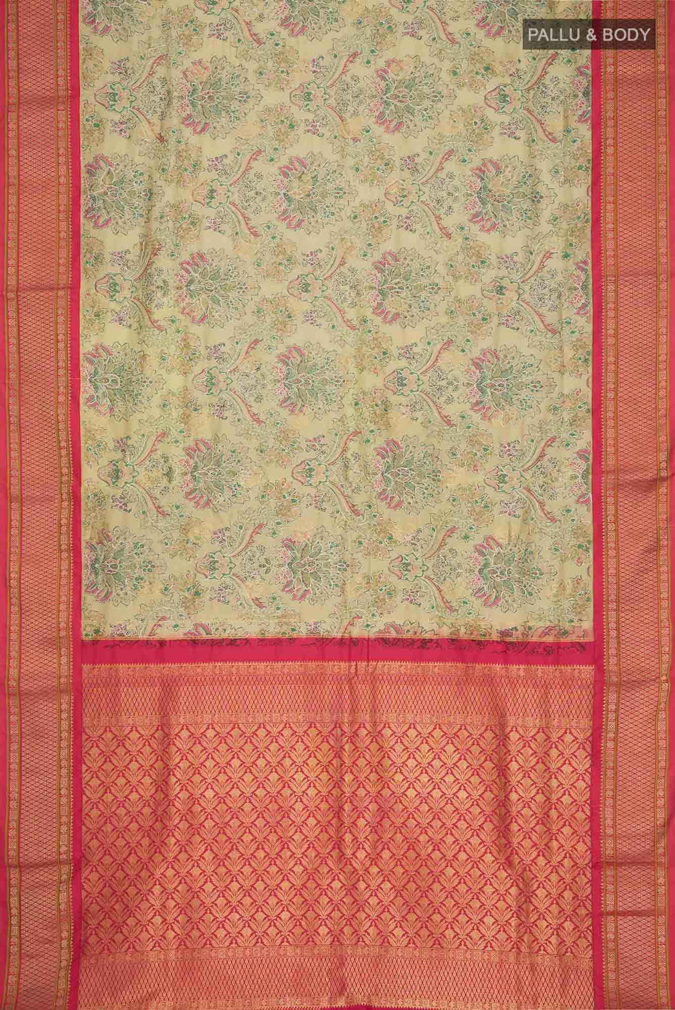 Green Printed Silk Saree - Image 4