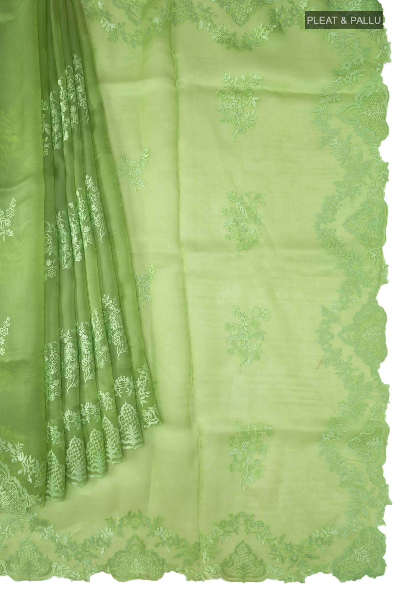Peonia-Green Floral Design Saree from Embroidered Romance Collection By Nalli - Image 2