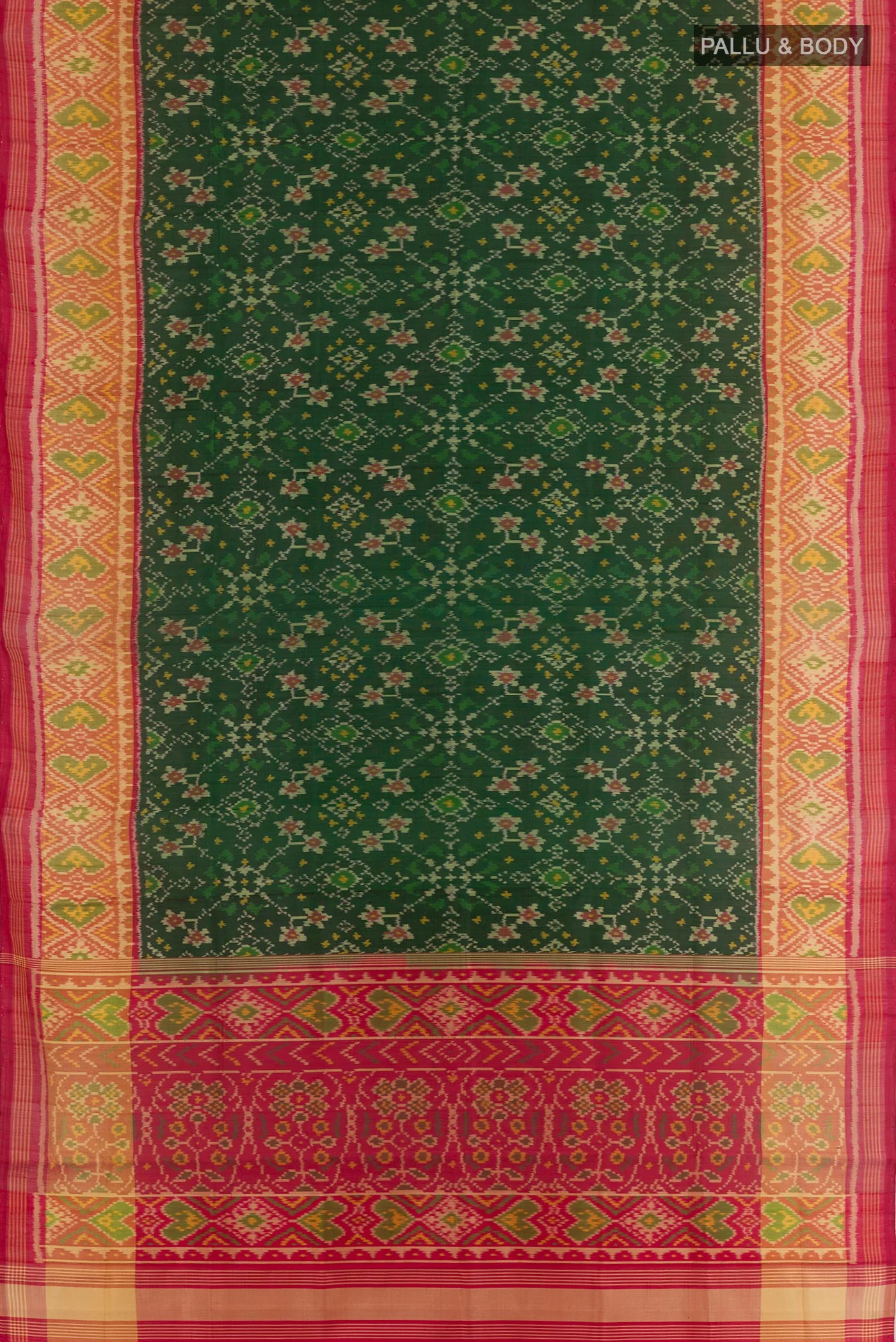 Green Rajkot Patola Silk Saree - Image 3