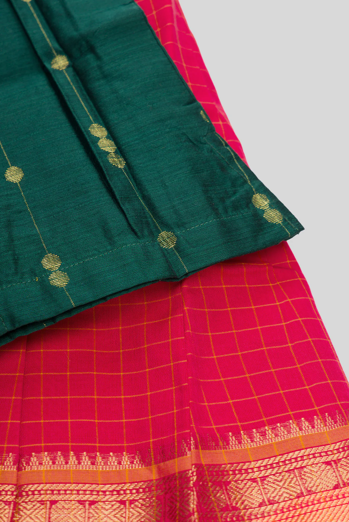 Green Readymade Cotton Pavadai Set  | Lehanga & Blouse - Image 6