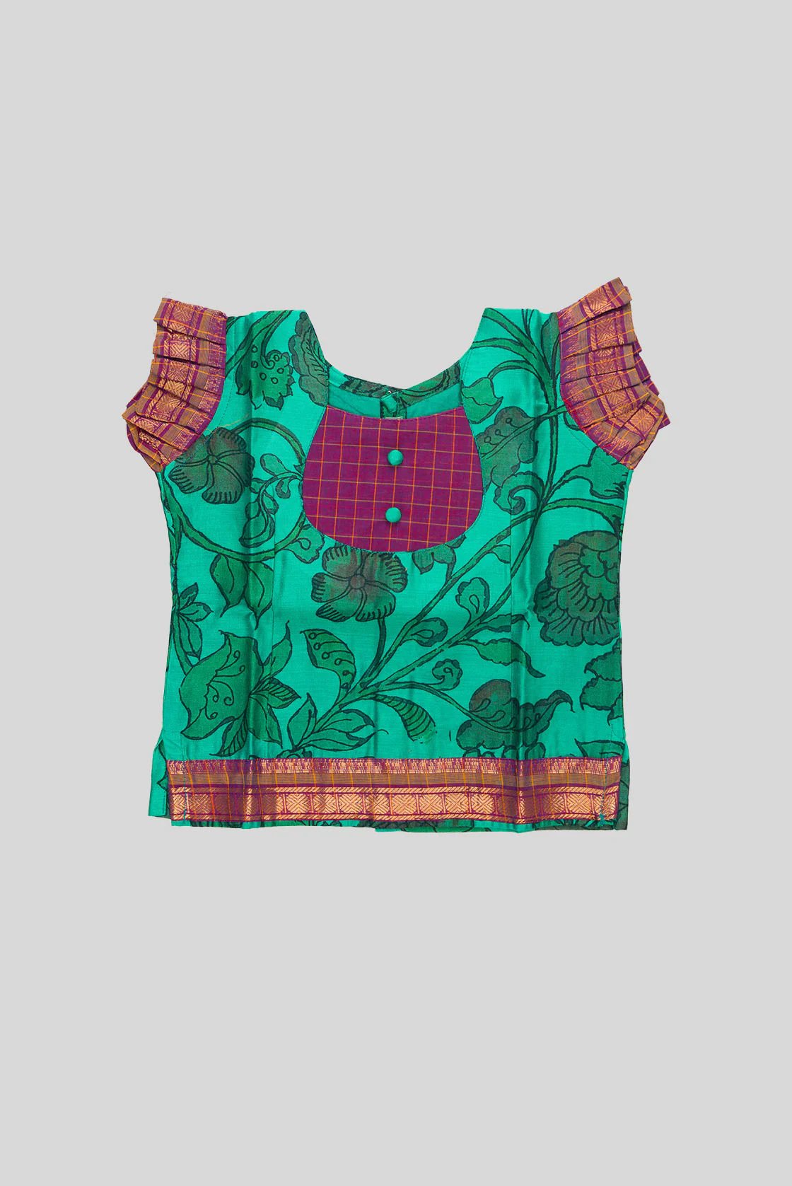 Green Readymade Cotton Pavadai Set | Lehanga & Blouse - Image 4