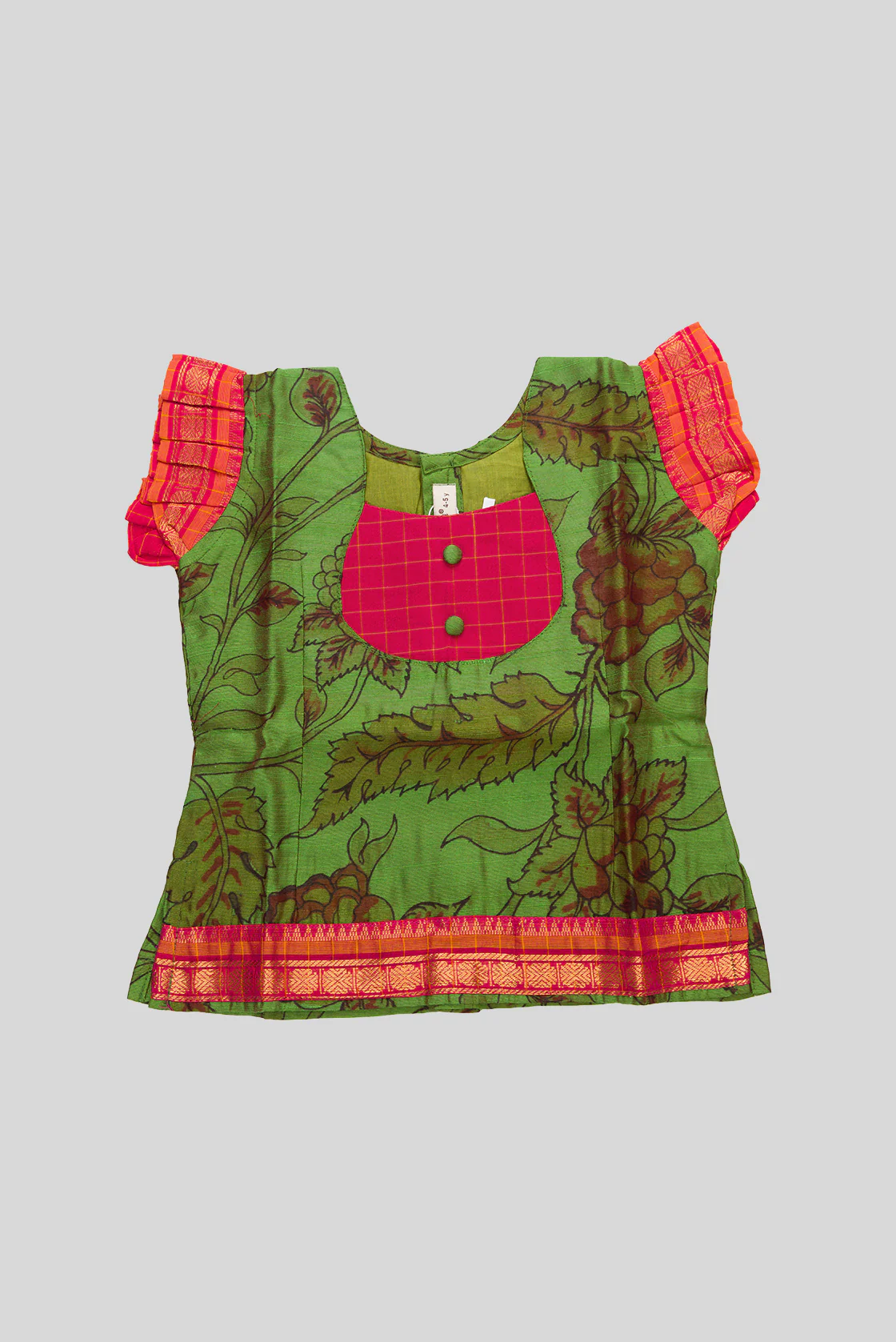 Green Readymade Cotton Pavadai Set  | Lehanga & Blouse - Image 4