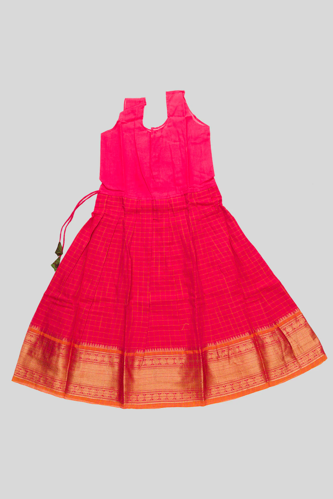 Green Readymade Cotton Pavadai Set  | Lehanga & Blouse - Image 5