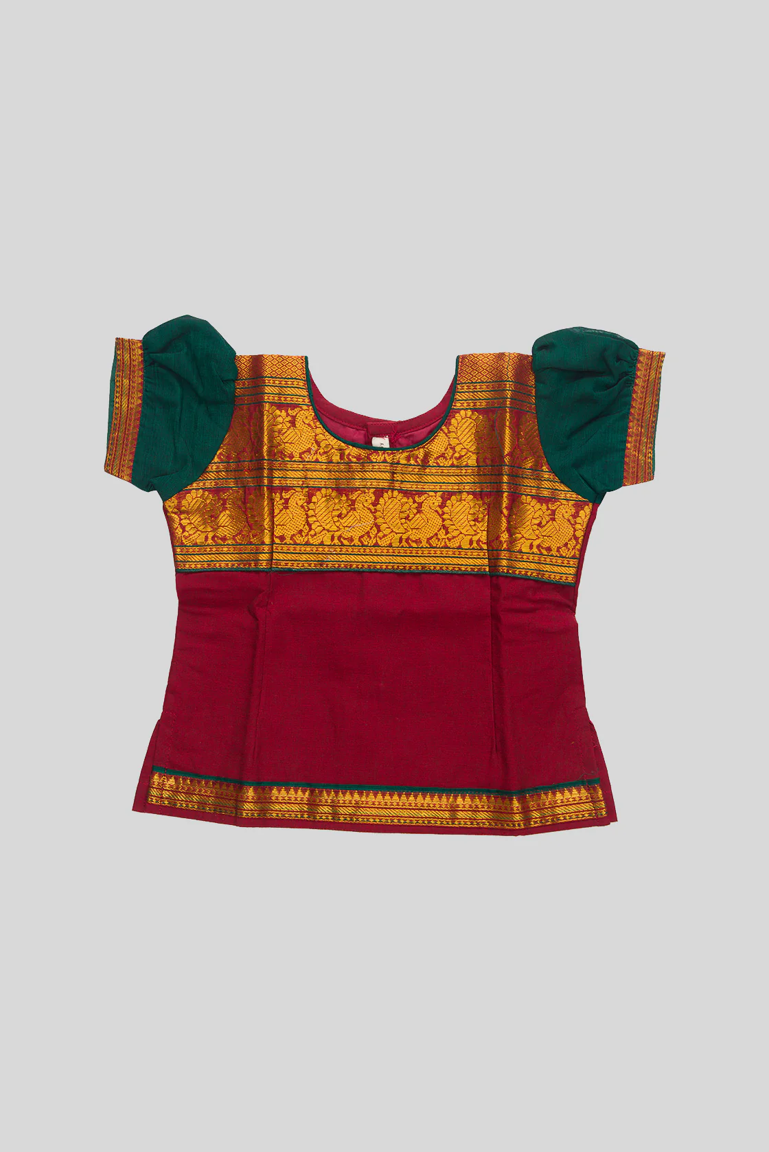 Green Readymade Cotton Pavadai Set  | Lehanga & Blouse - Image 4