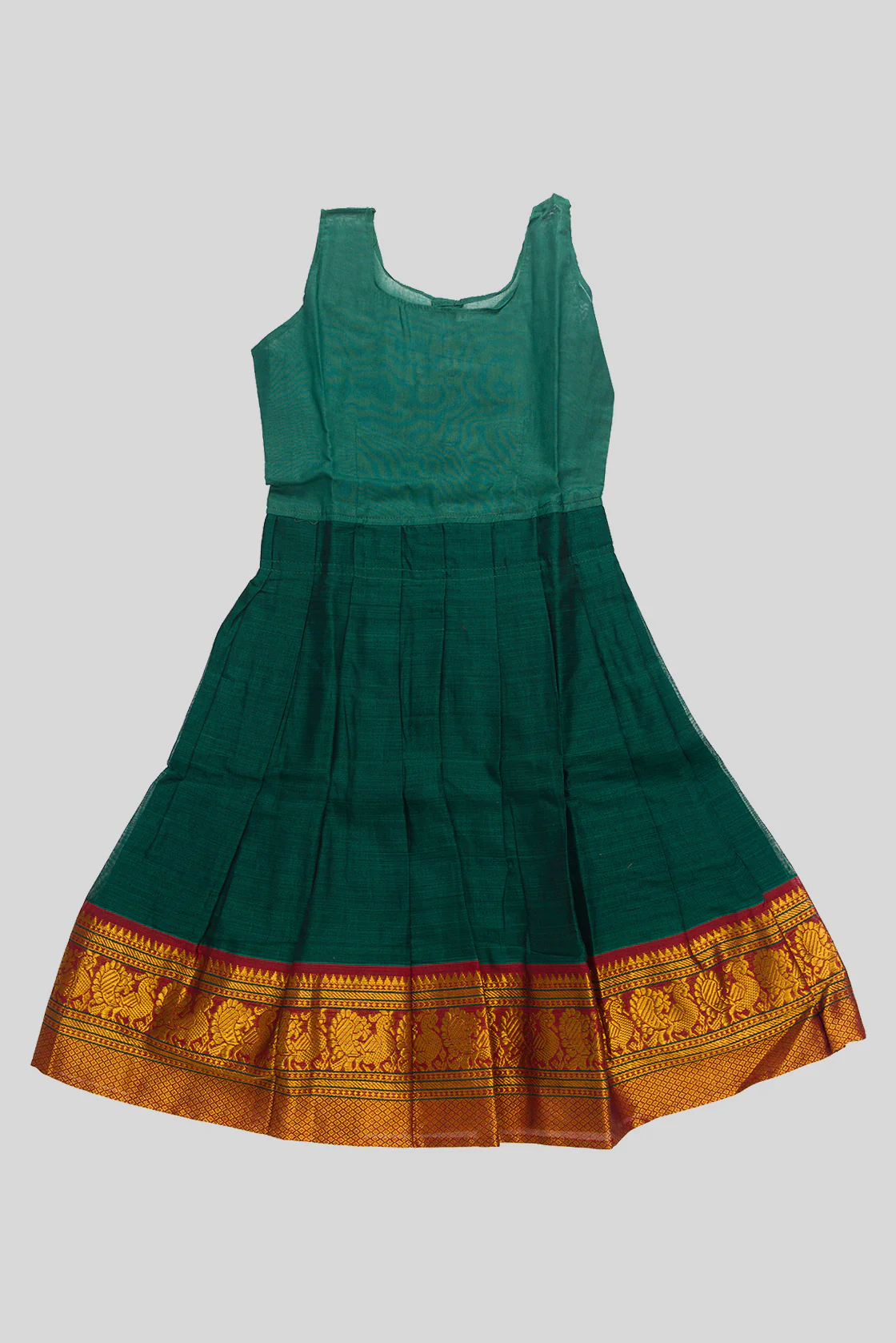 Green Readymade Cotton Pavadai Set  | Lehanga & Blouse - Image 5