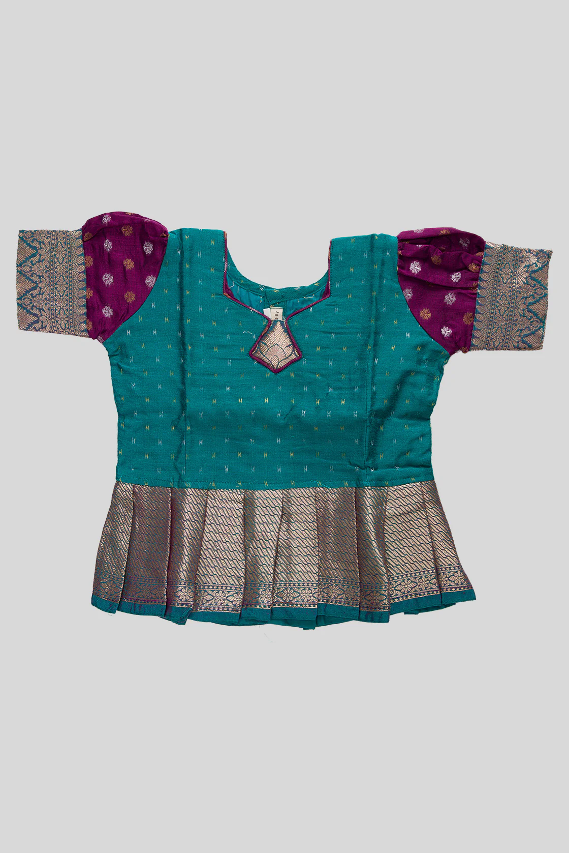 Green Readymade Cotton Pavadai Set  | Lehanga & Blouse - Image 4
