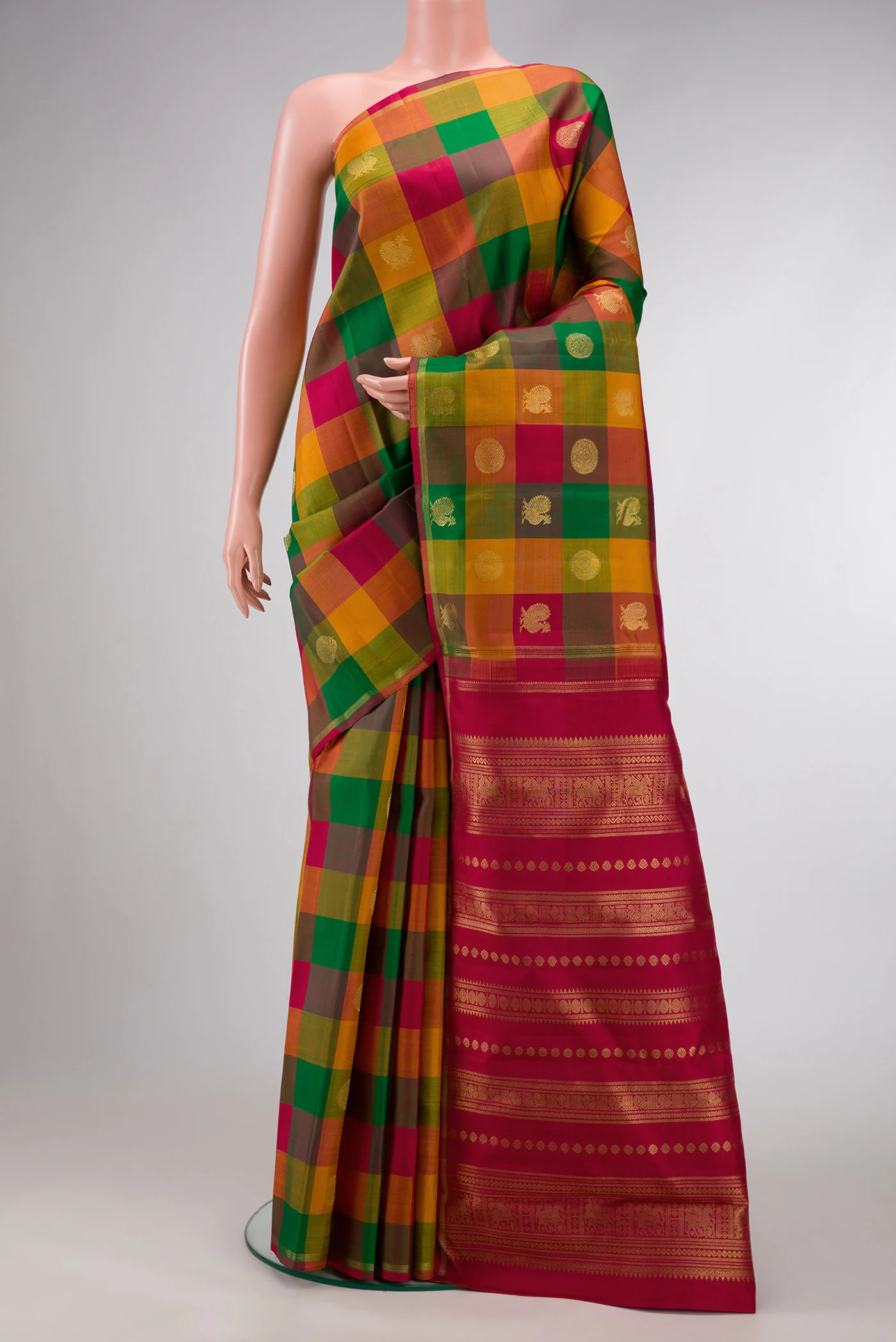 Pure Silk Pure Zari Multi Color Kanchipuram Saree