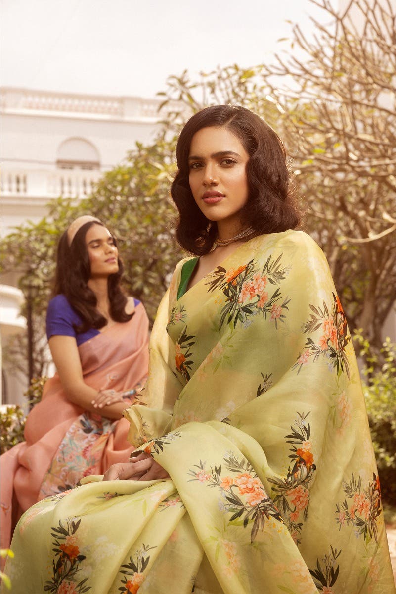 Enigmatic bulbuls Pista Green Satin Organza Saree - Image 5