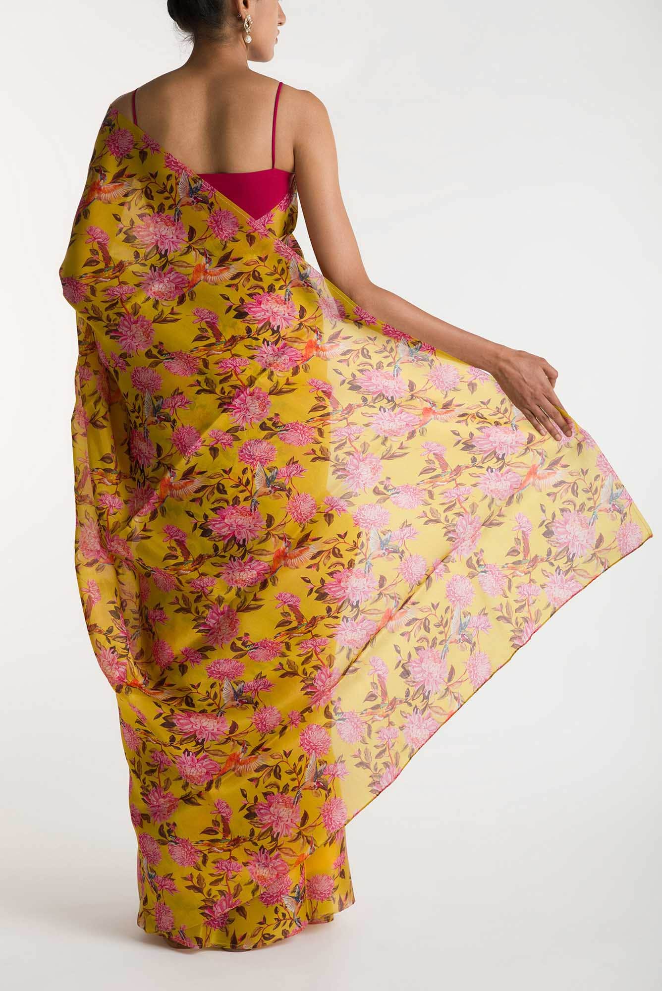 Kingfisher Dreams Lime Green Satin Organza Saree - Image 3