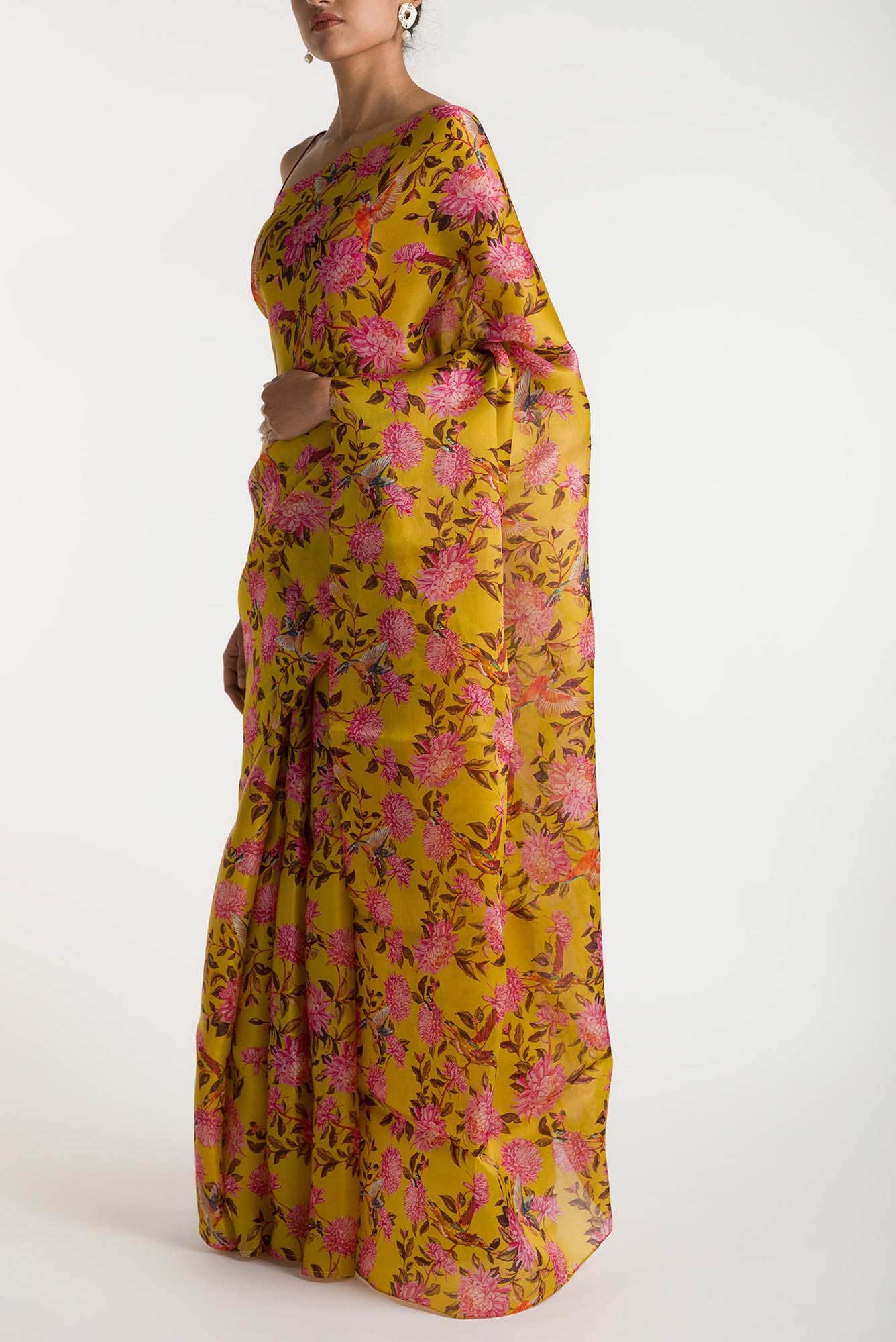 Kingfisher Dreams Lime Green Satin Organza Saree - Image 4
