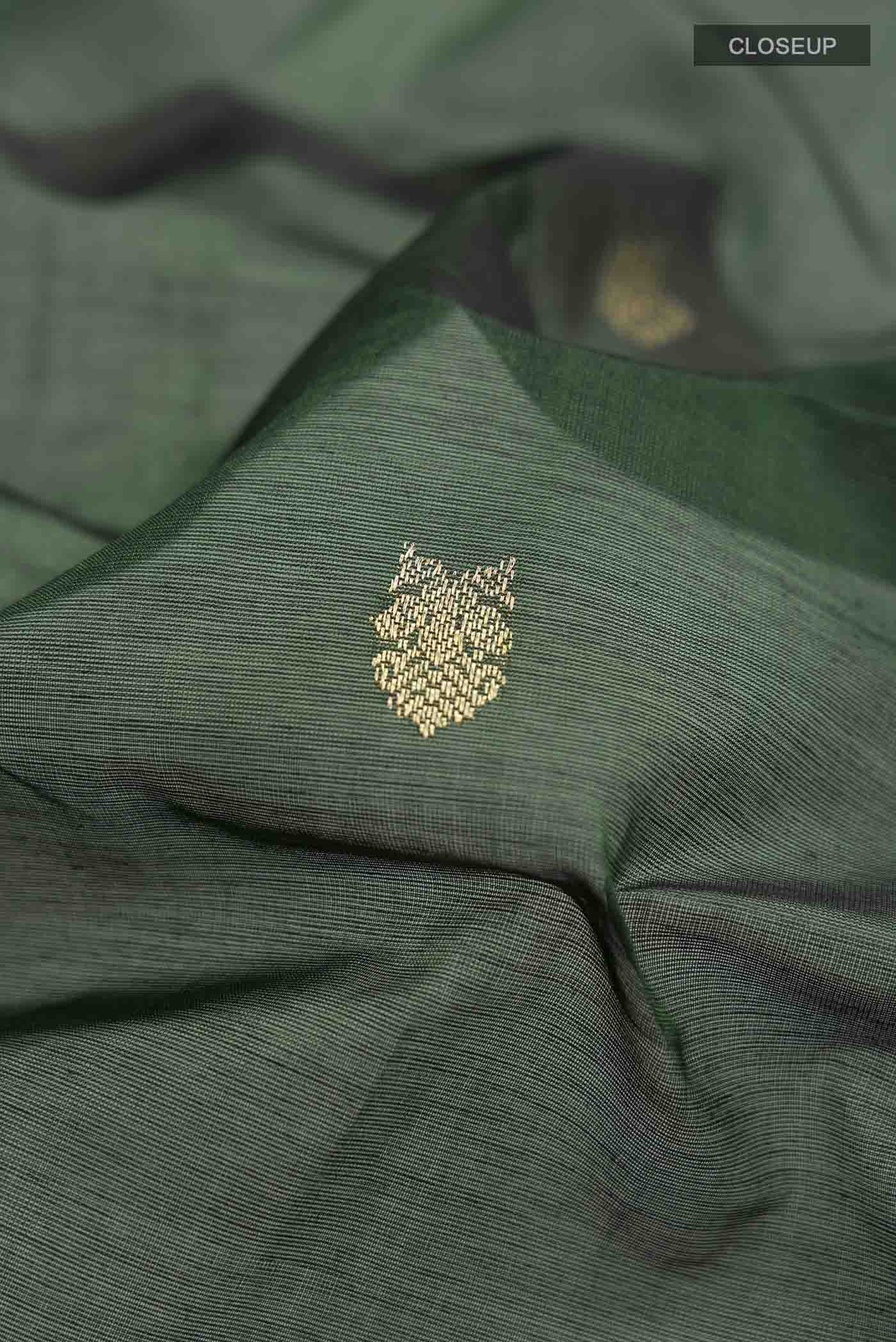 Green Silk Cotton Saree - Image 2