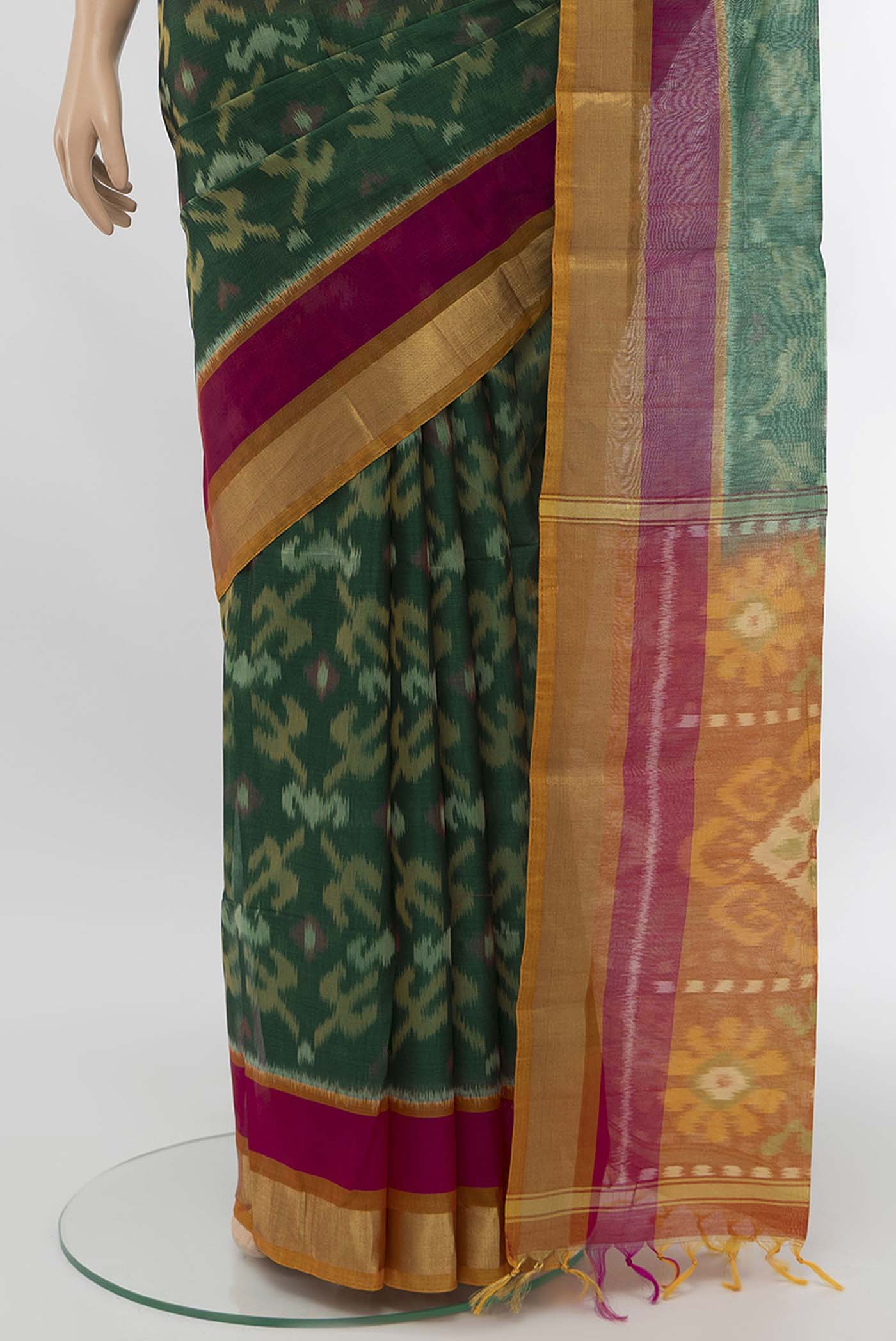 Green Silk Cotton Saree - Image 3