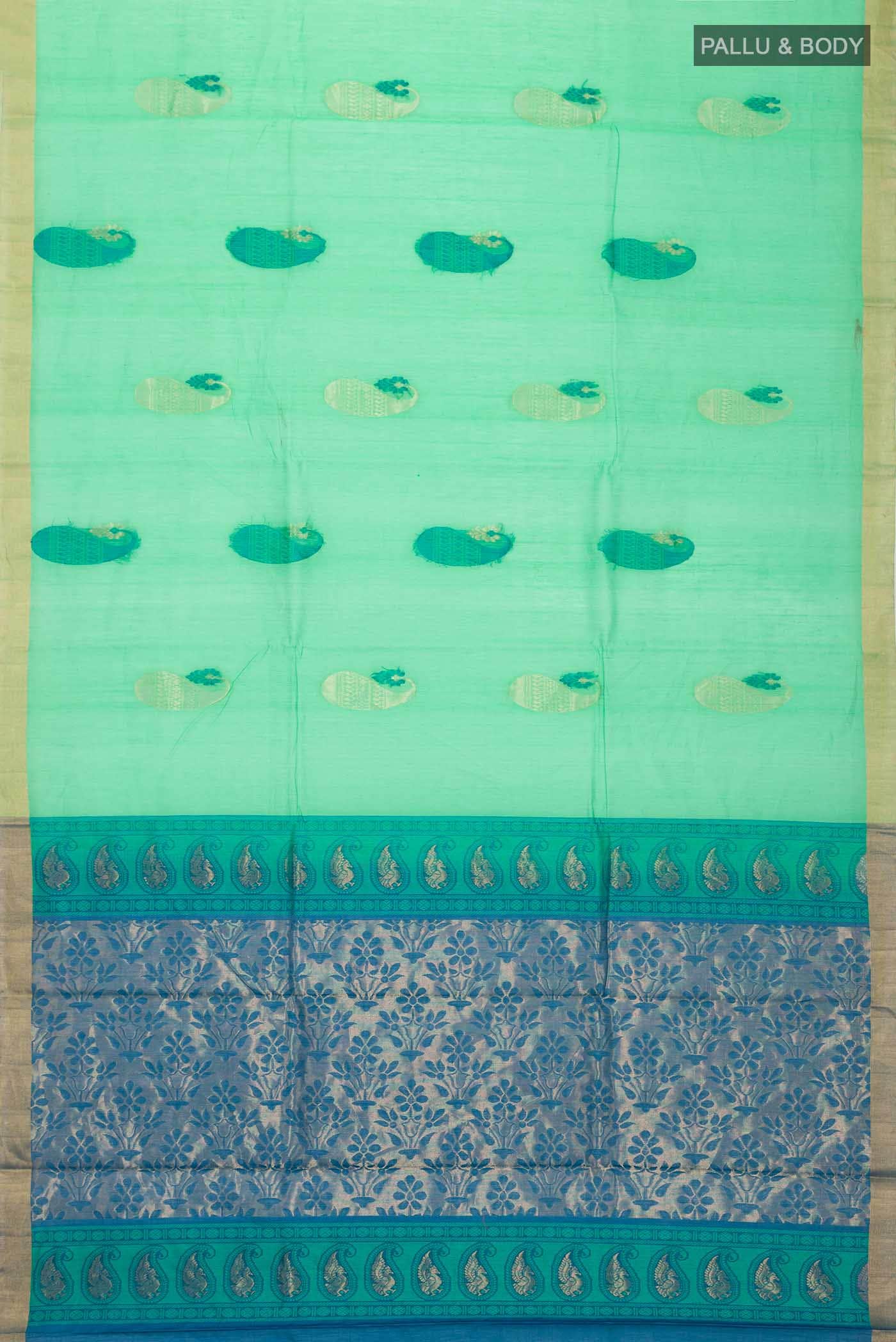 Green Silk Cotton Saree - Image 2
