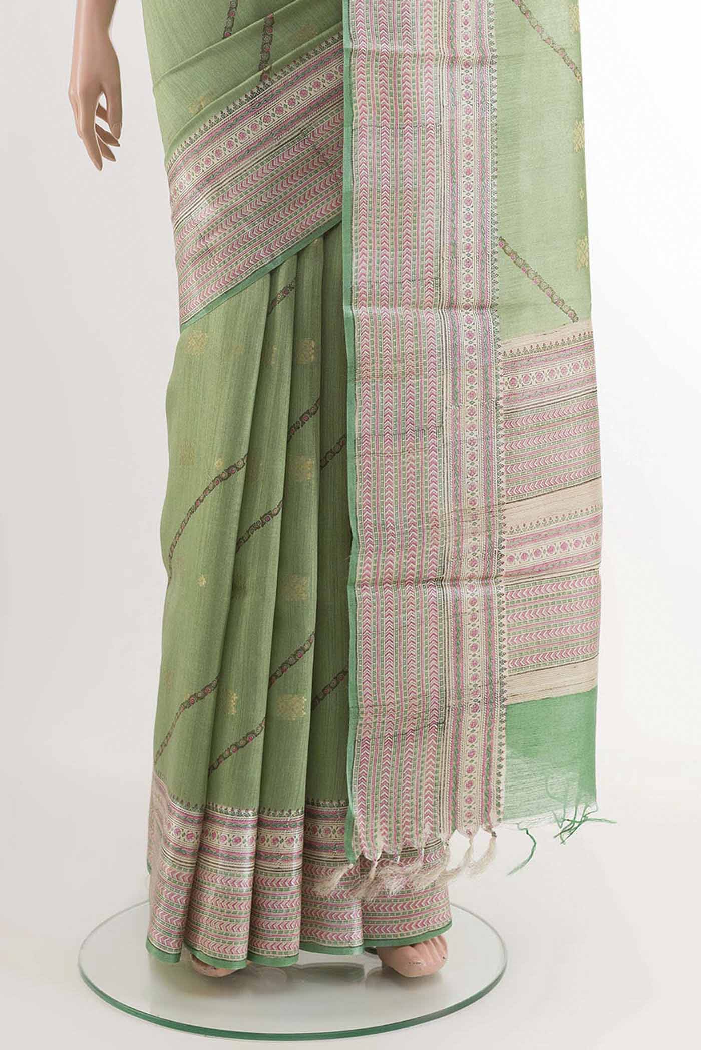 Green Tussar Saree - Image 3