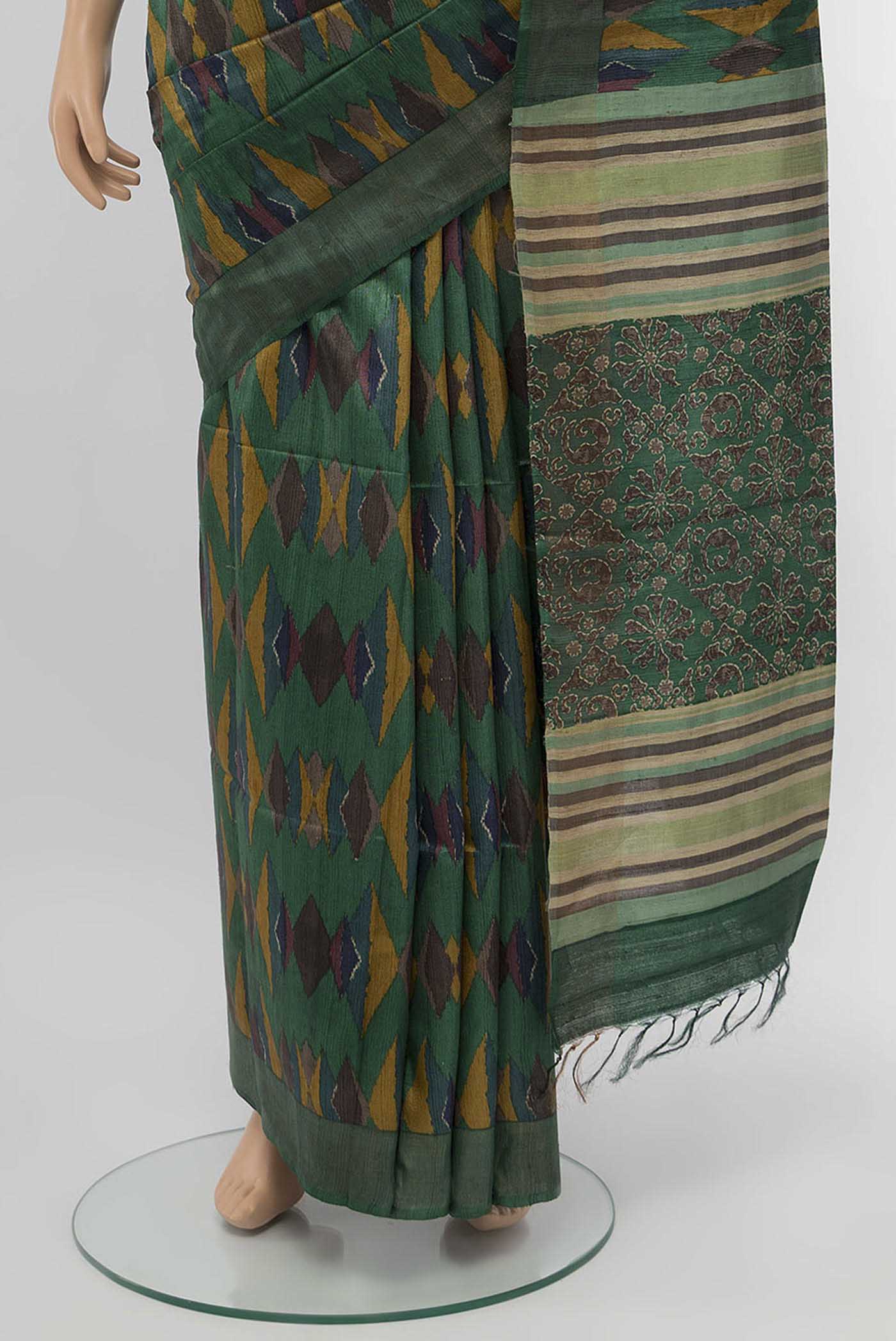 Green Tussar Saree - Image 3