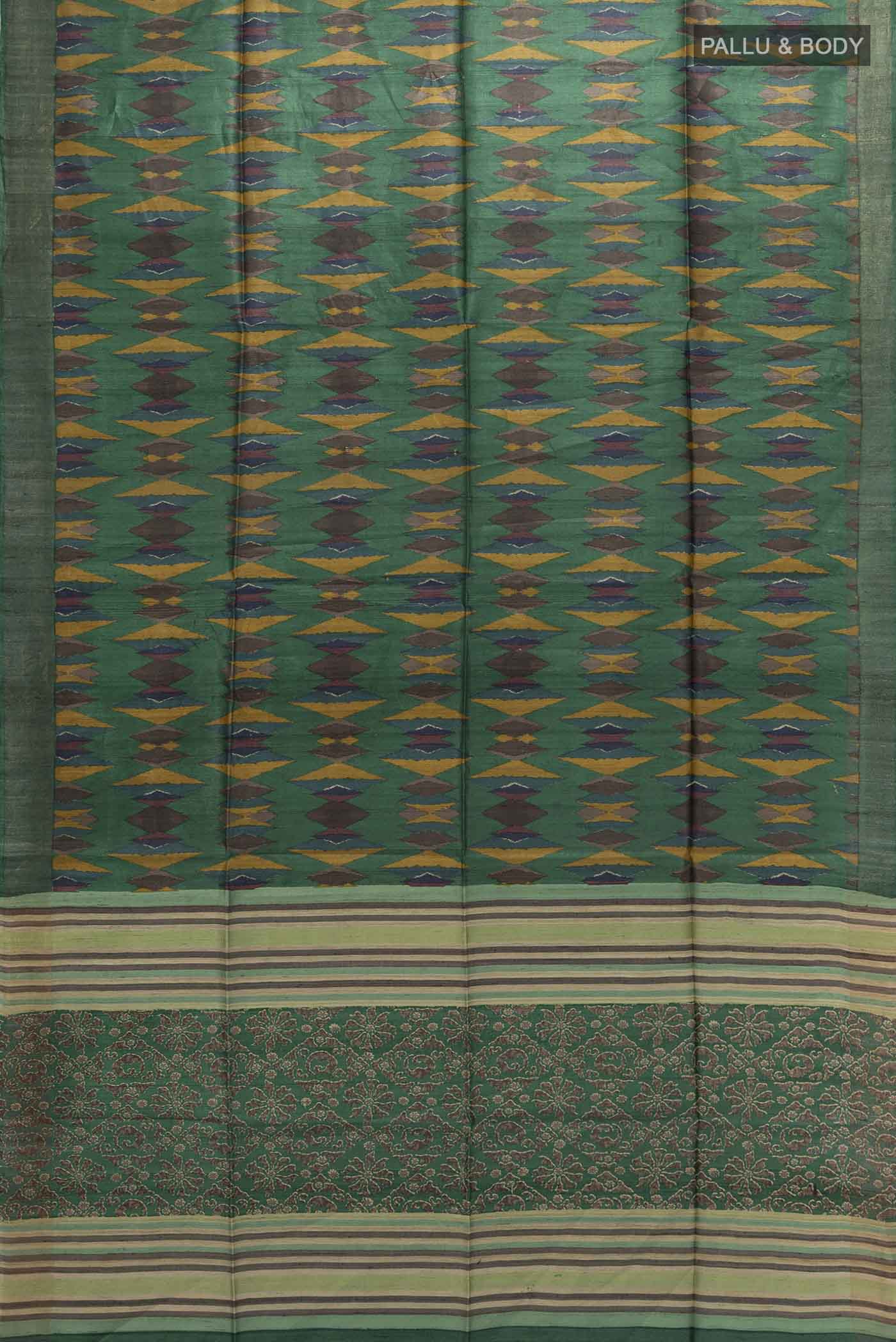 Green Tussar Saree - Image 5