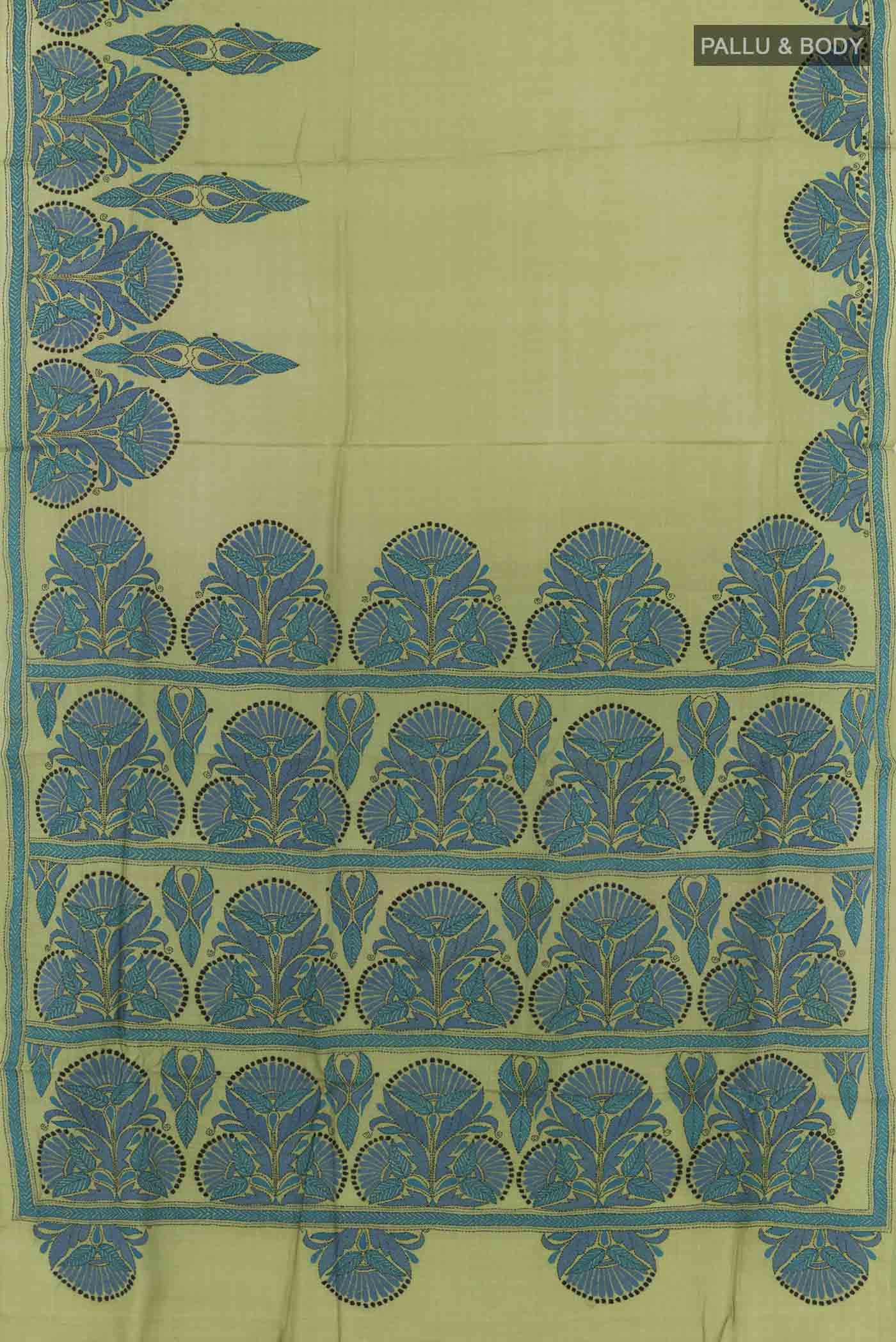 Light Green Tussar Silk Saree - Image 3