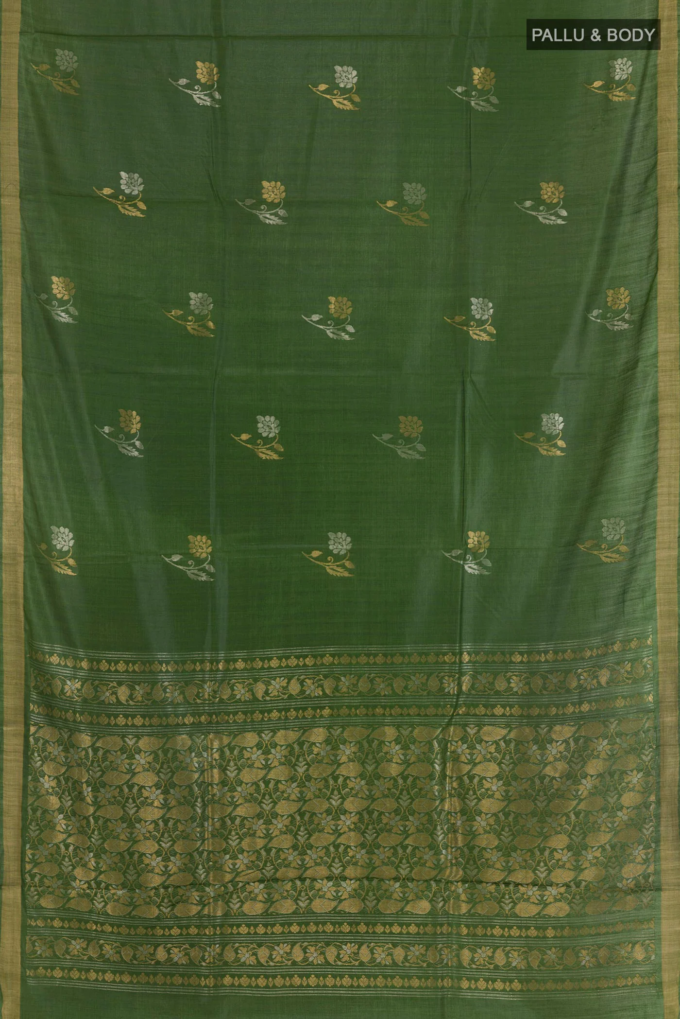 Green Tussar Silk Saree - Image 3