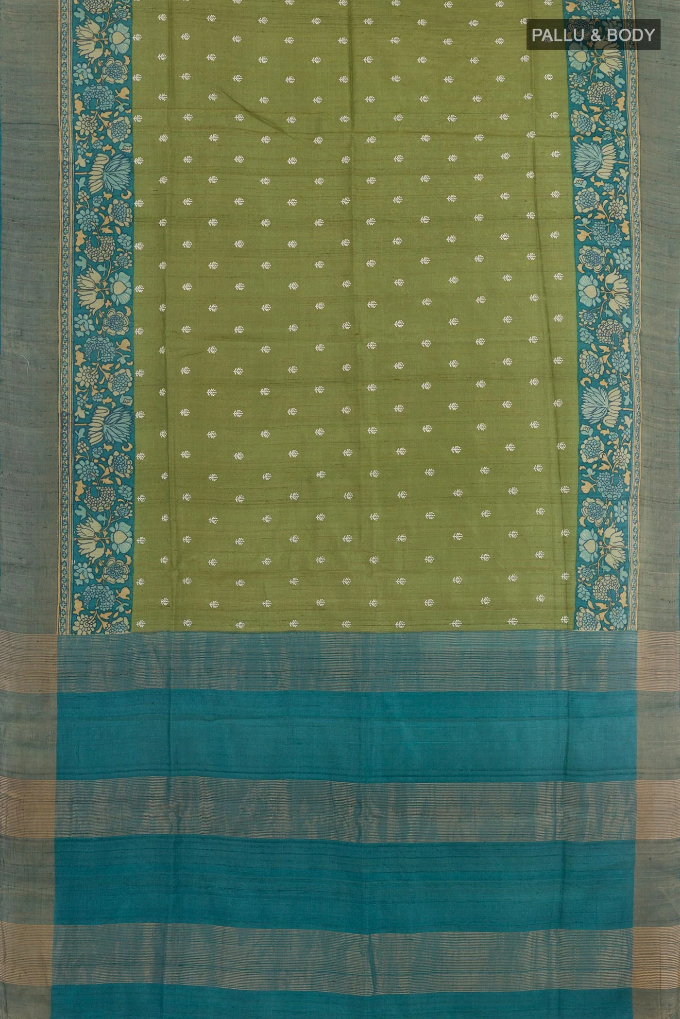 Green Tussar Silk Saree - Image 3