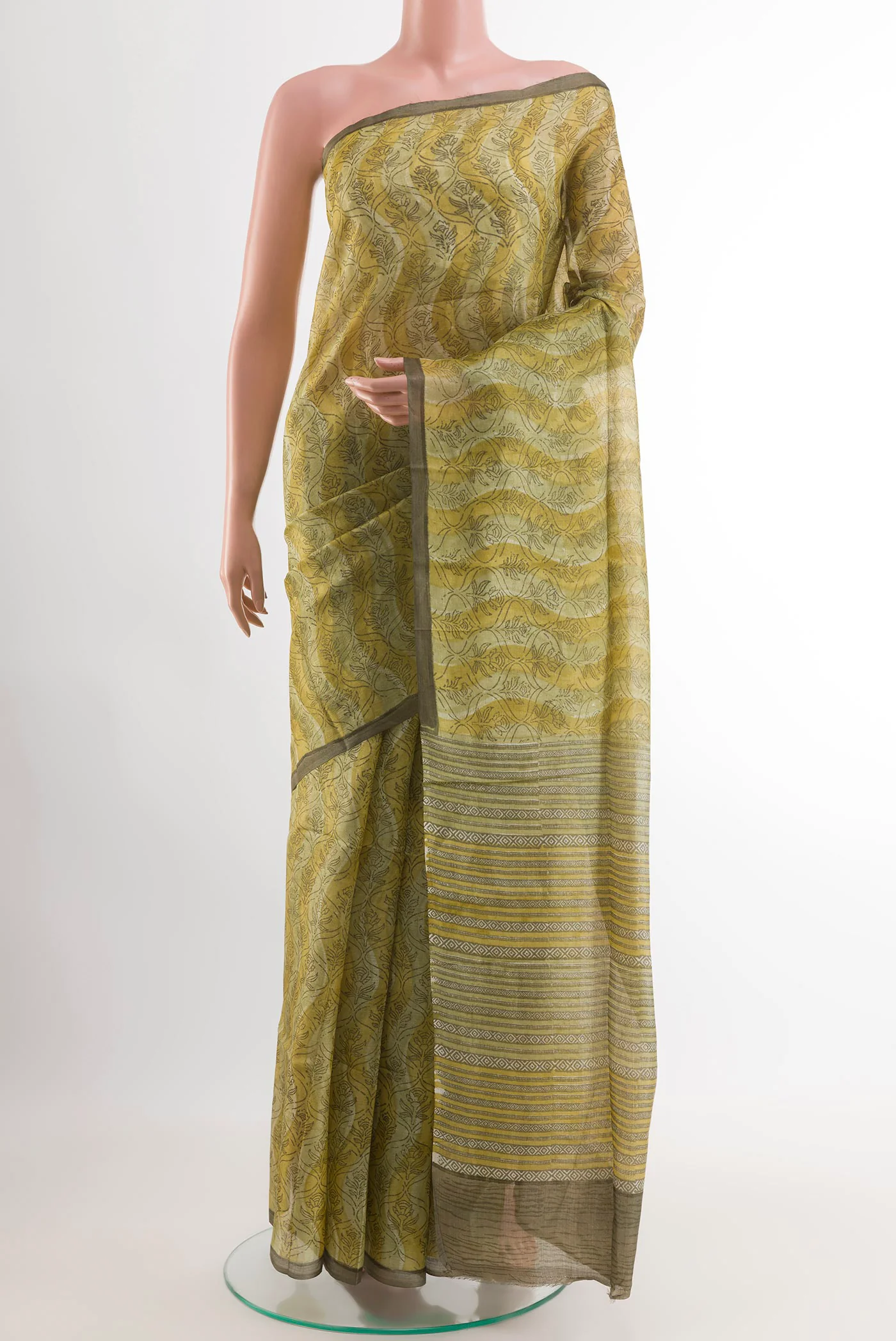 Green Printed Silk Saree