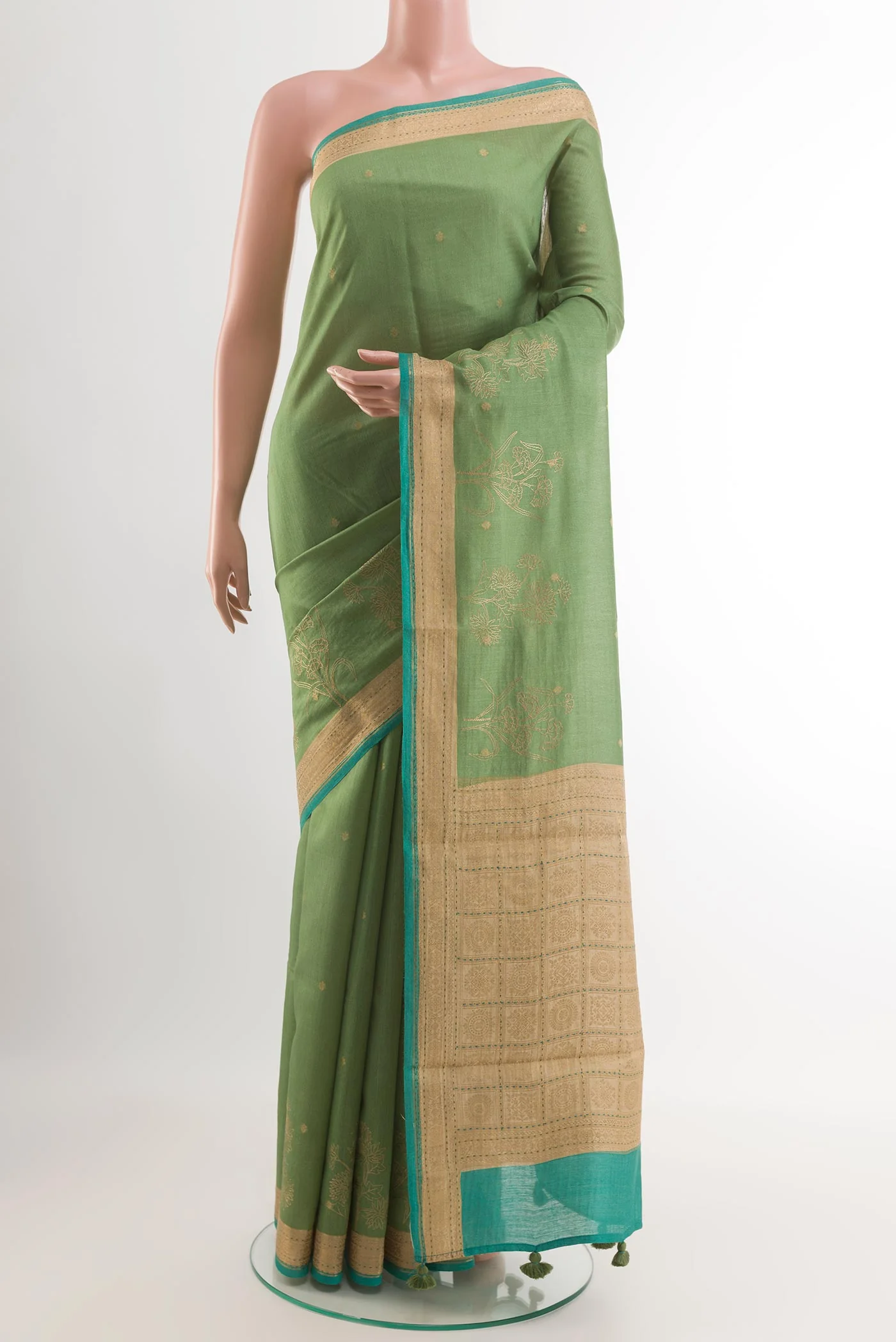 Sage Green Tussar Silk Saree