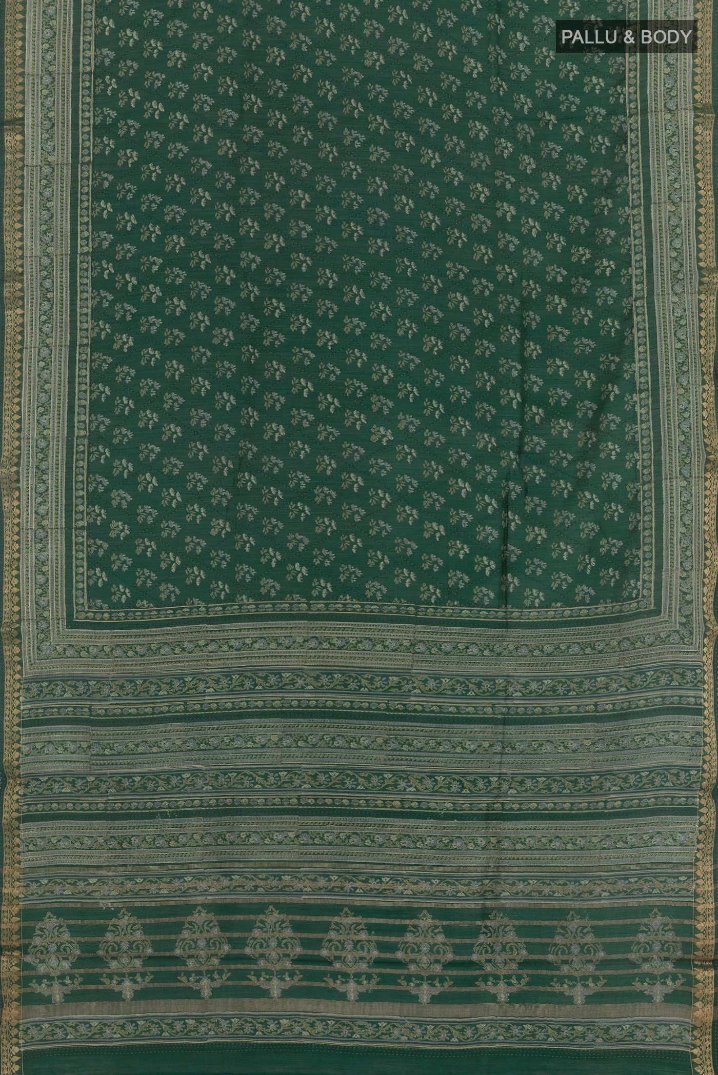 Bottle Green Tussar Silk Saree - Image 3